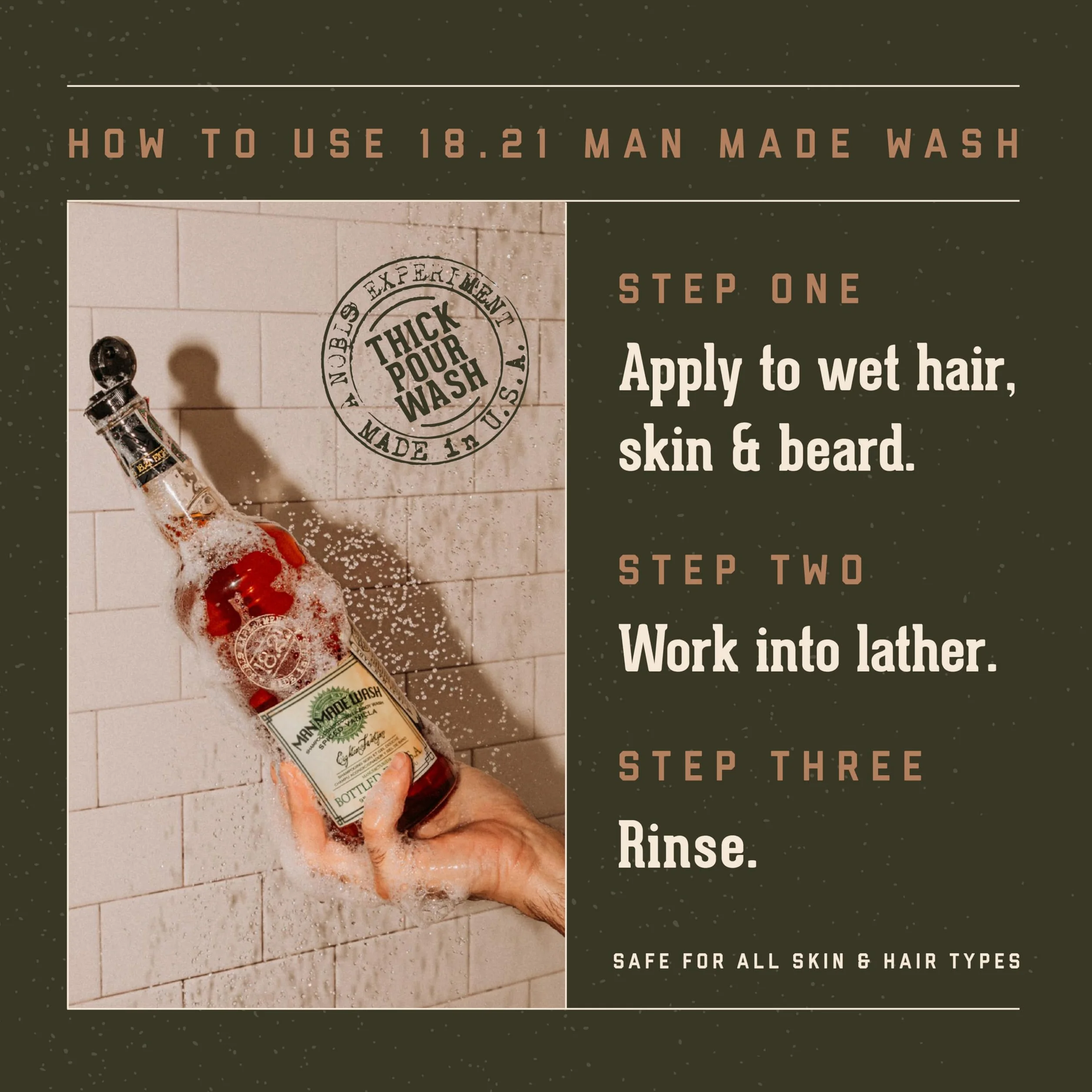 Man Made Wash - Spiced Vanilla 18.21 Man Made for Men 32 oz 3-In-1 Shampoo, Conditioner and Body Wash