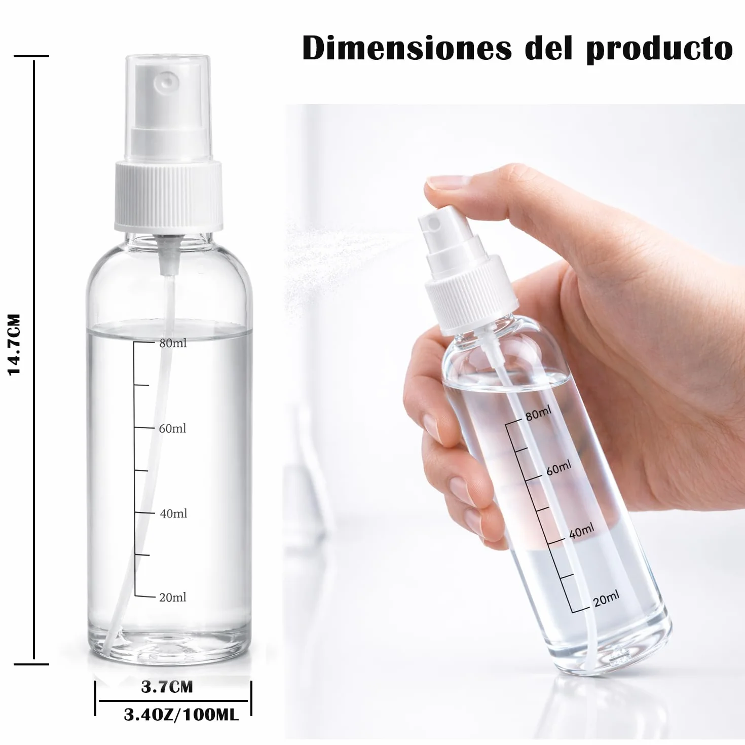 Bote spray pulverizador transparente 5PCS 100ML botellas PET atomizador perfume viaje vacío niebla fina recargable