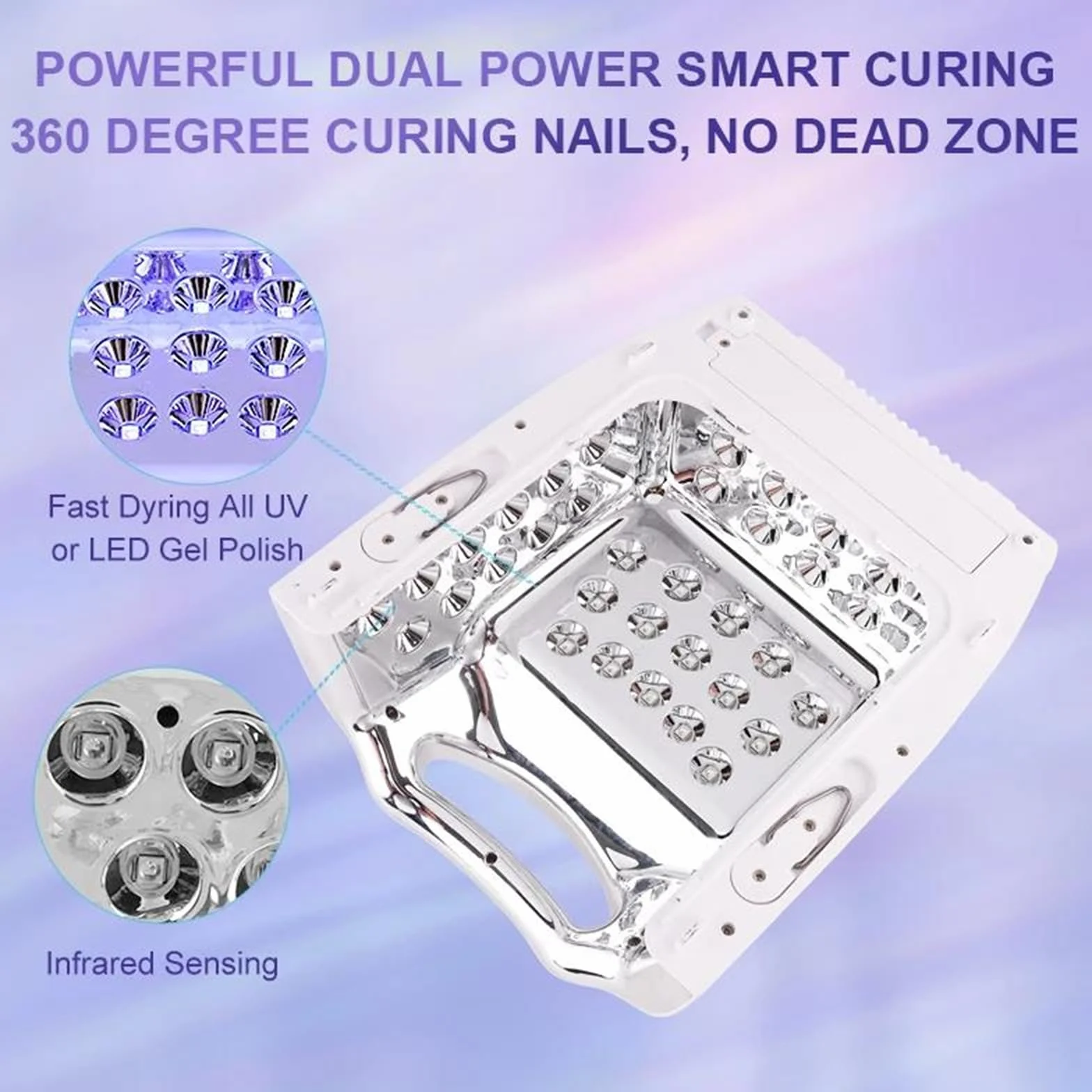 Lámpara de uñas curado de uñas de Gel Secado rápido con de uñas | 128 W, luz azul, sensor infrarrojo, portátil, temporizador, tecnología de doble fuente de luz de 365+405 nm, 45 LED