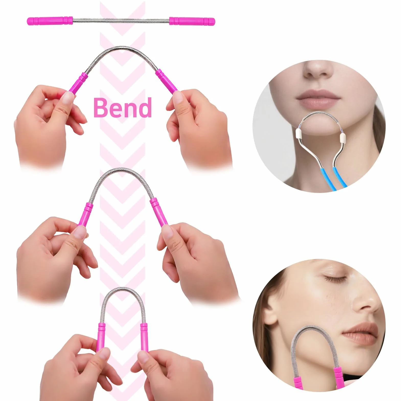 Set de 3 Depiladores Faciales Manuales de Muelle – Herramientas de Depilación con Rodillo de Acero Inoxidable para la Eliminación del Vello Facial, Ideal para Barbilla, Mejillas y Labios