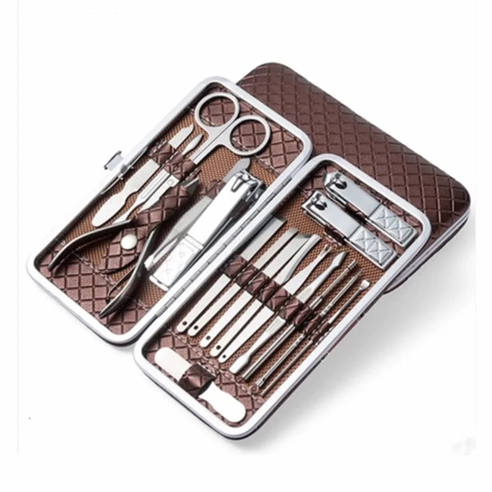 HMTE Juego de Herramientas de manicura para decoración de uñas de 18 Piezas Cortaúñas de Acero Inoxidable Tijeras Pinzas Utilidad Kit de cortaúñas para manicura (Color : Rose Red) (Marrón)