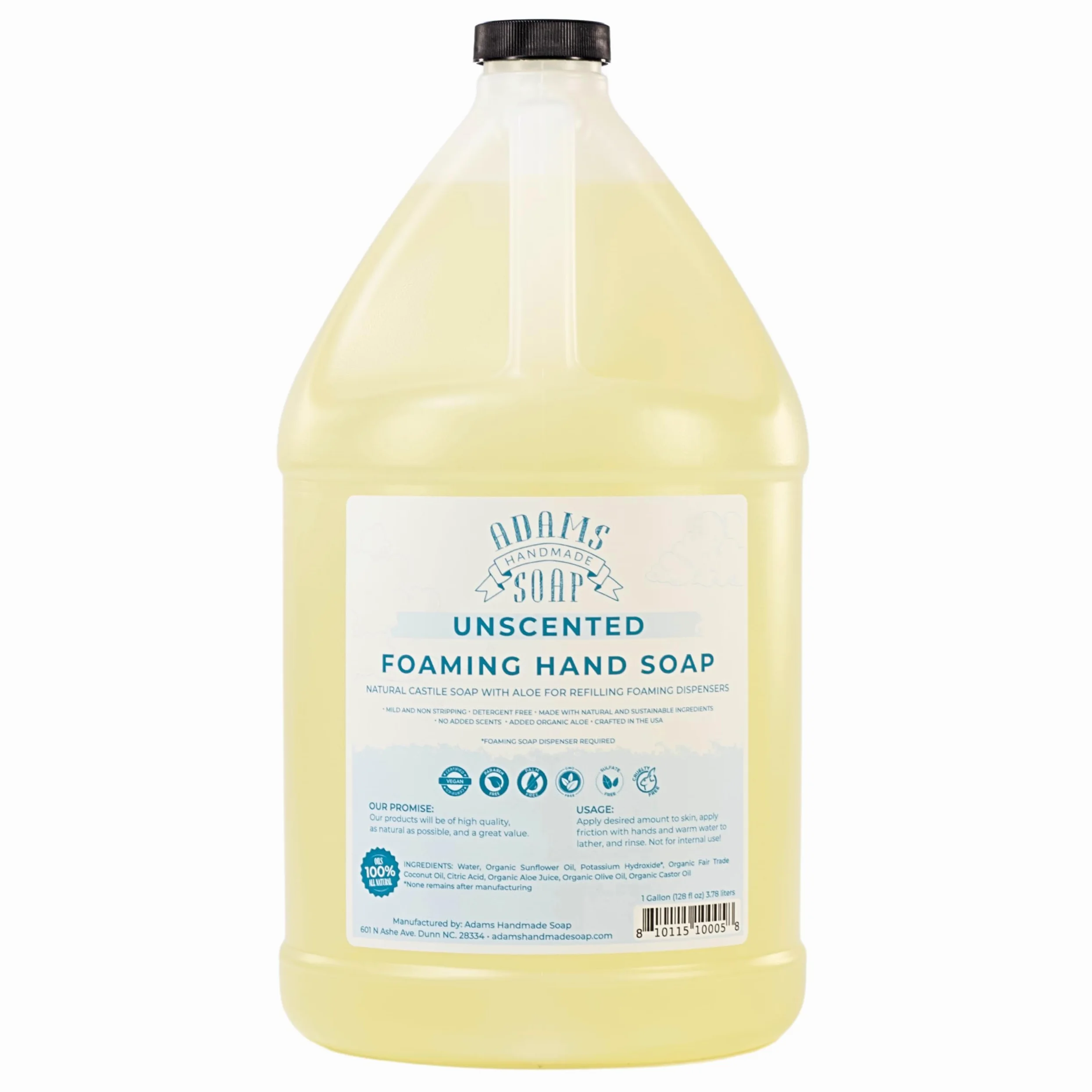 Adams Handmade Soap Jabón líquido, jabón espumoso, Castilla fina, recarga de 3,8 l, sin perfume