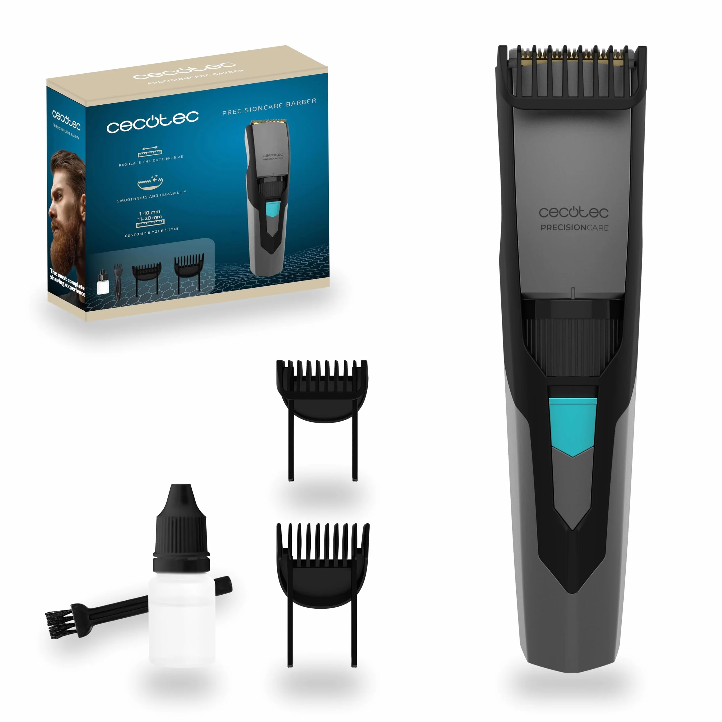 Cecotec PrecisionCare Barber Máquina de Cortar Barba Inalámbrica, Cuchillas Acero Inoxidable, Autonomía 60min