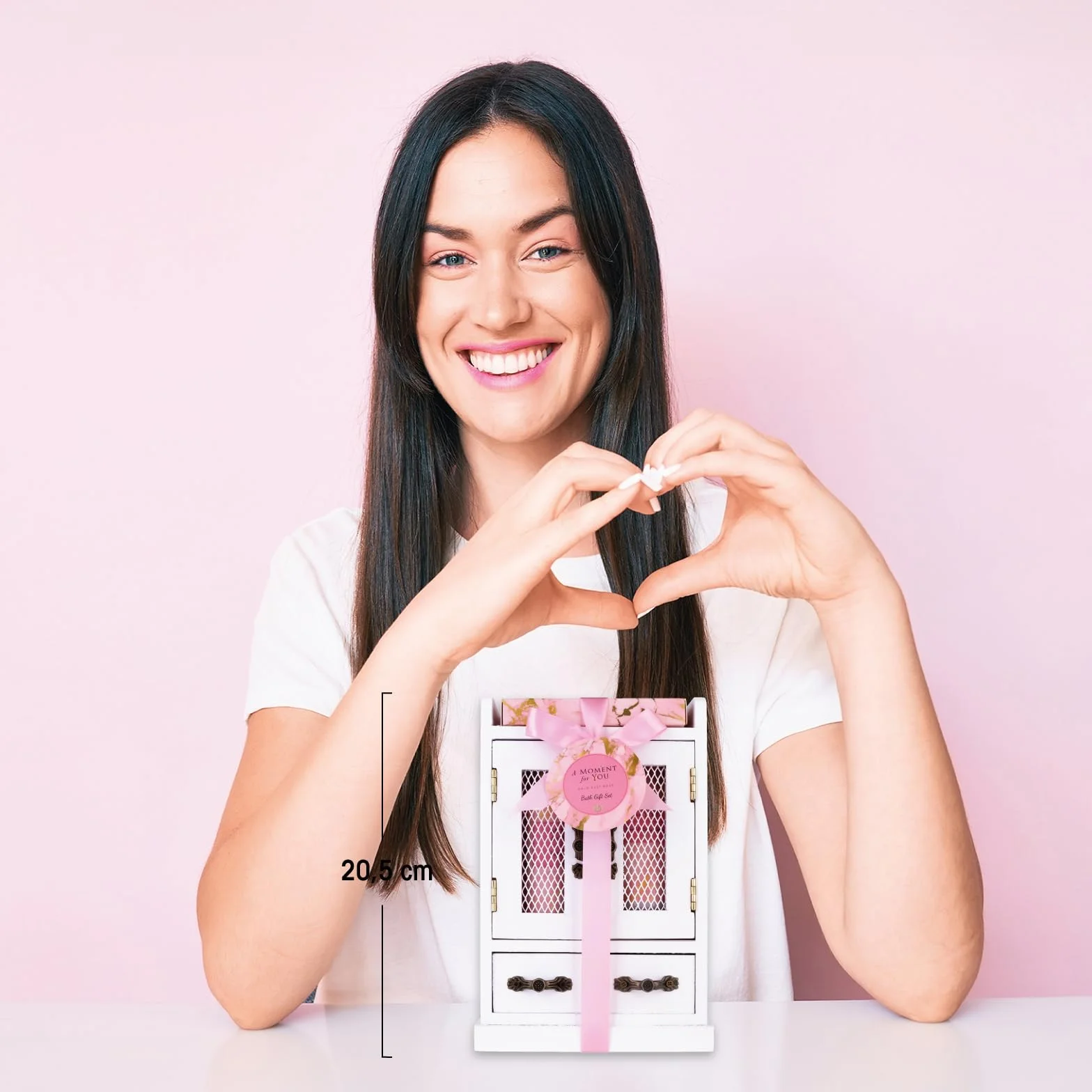 Accentra Set de regalo para mujer A Moment for you Set de belleza con baño de espuma loción corporal y sales de baño en armario de madera decorativo