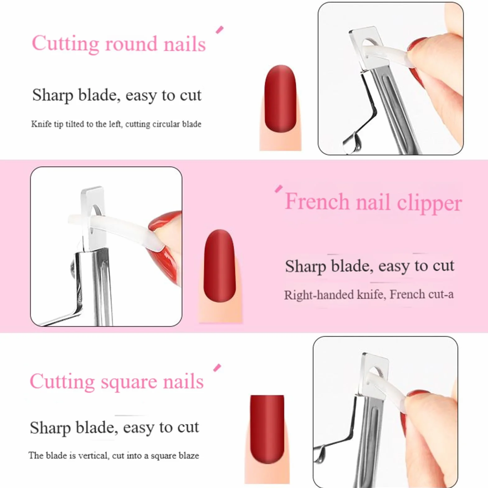 Cortador de uñas falso de acero inoxidable para puntas acrílicas, herramienta de manicura
