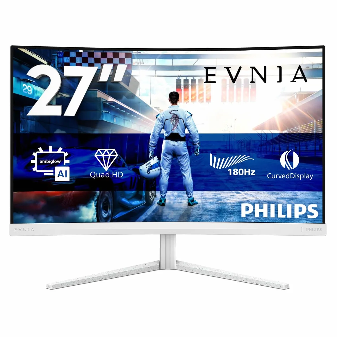 Philips Evnia 27M2C5501 Monitor Curvo Gaming QHD 27" 180Hz 1ms FreeSync Premium Ambiglow Ajuste Altura 2560x1440 HDMI DisplayPort Blanco