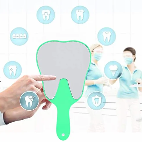 YUYTE Espejo de Mano para Clínica Dentista, Espejos con Mango Plástico, 4 Colores (Verde)