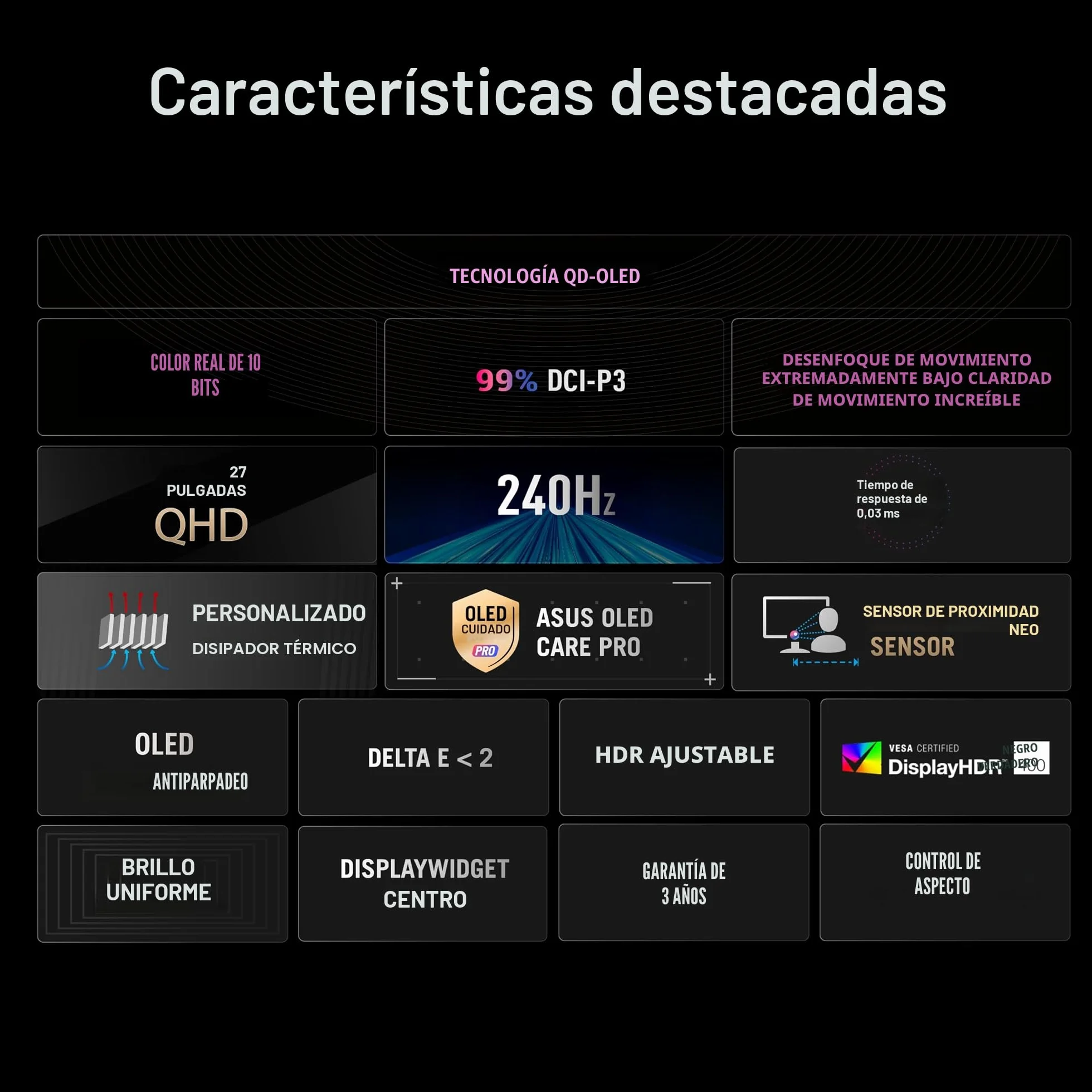 ASUS ROG Strix XG27AQDMES Monitor Gaming 27 Pulgadas 1440p QD-OLED 240 Hz