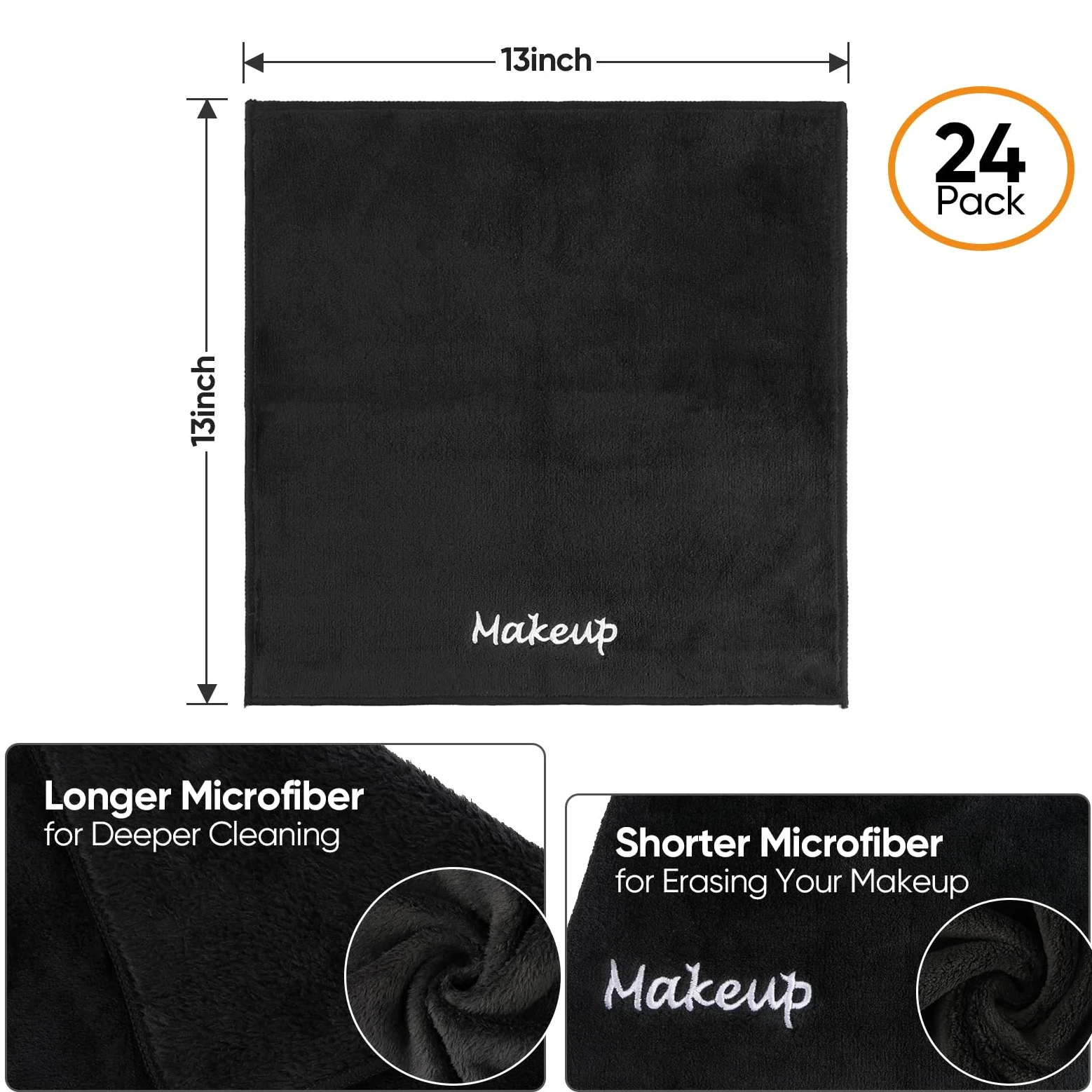 UNIMADE Paños desmaquillantes, paquete de 24 paños faciales negros, toallas faciales de microfibra de forro polar coral suave para cara, manos y baño (13 x 13 pulgadas)