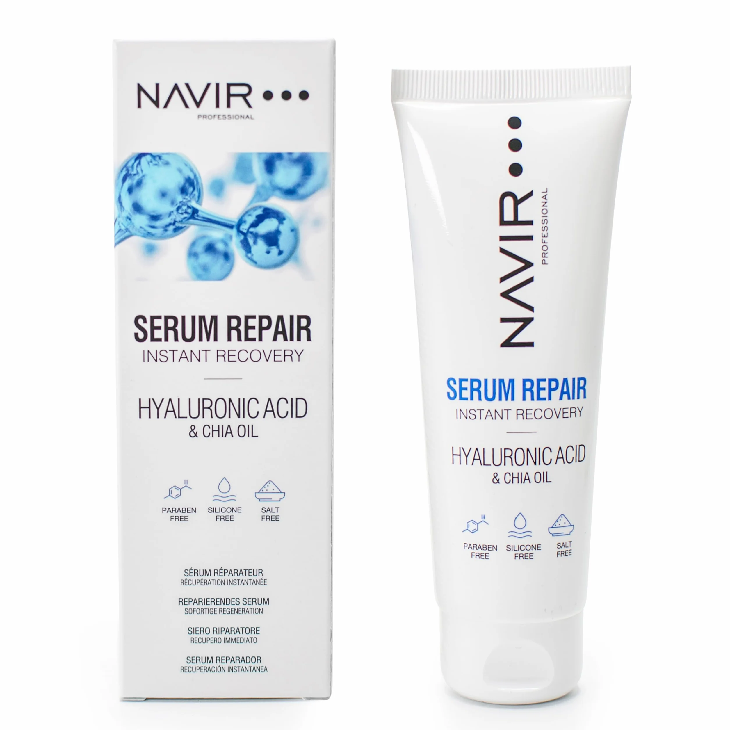 NAVIR Profesional | Sérum pelo seco y dañado con Ácido Hialurónico, Keratina y Aceite de Chía – Anti Frizz e hidratación profunda – Tratamiento hidratante cabello – Sin sulfatos ni parabenos - 75 ml