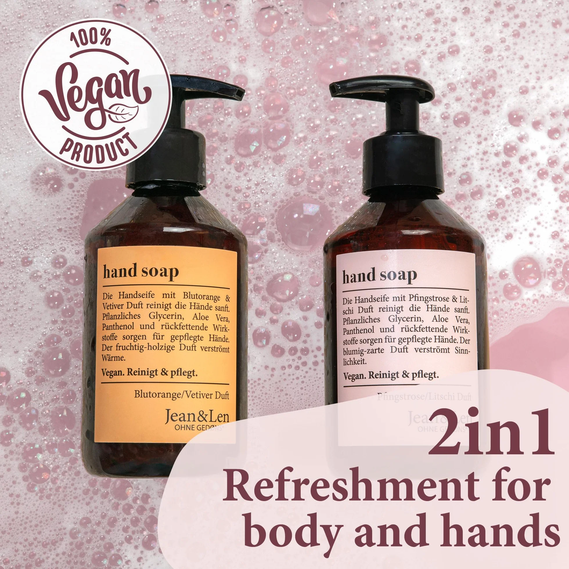Jean & Len Jabón de manos Peony & Lychee 250 ml líquido vegano sin parabenos