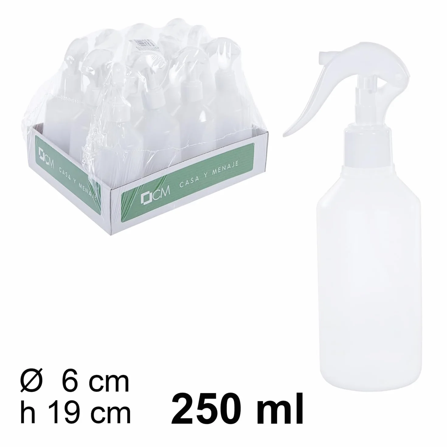 TWO TIGERS Botellas Pulverizador 250 ml Blancas Pack 12 Unidades Pistola Vaporizar Líquidos Plástico 19x6 cm