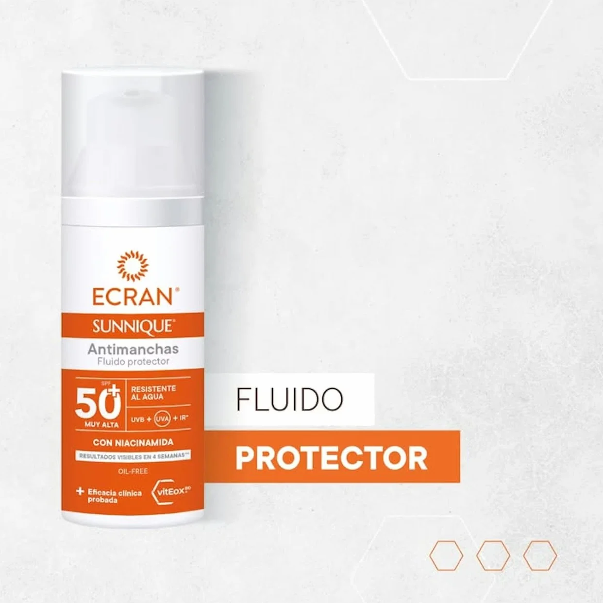 SUNNIQUE Protector Facial Antimanchas Antiarrugas SPF 50+ con Niacinamida y Ácido Hialuronico 50 ml