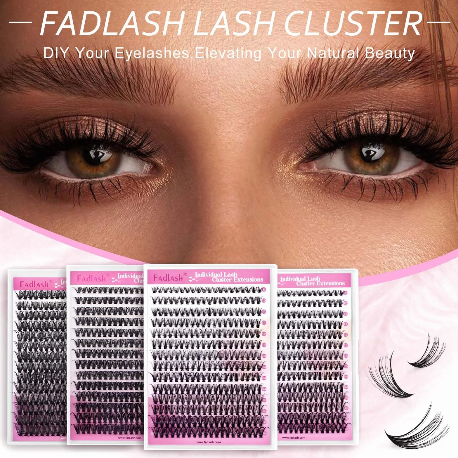 Extensión de Pestañas Individuales Cluster 30D 0.07 C Curl 8-16mm Mixed Prefabricadas Ruso