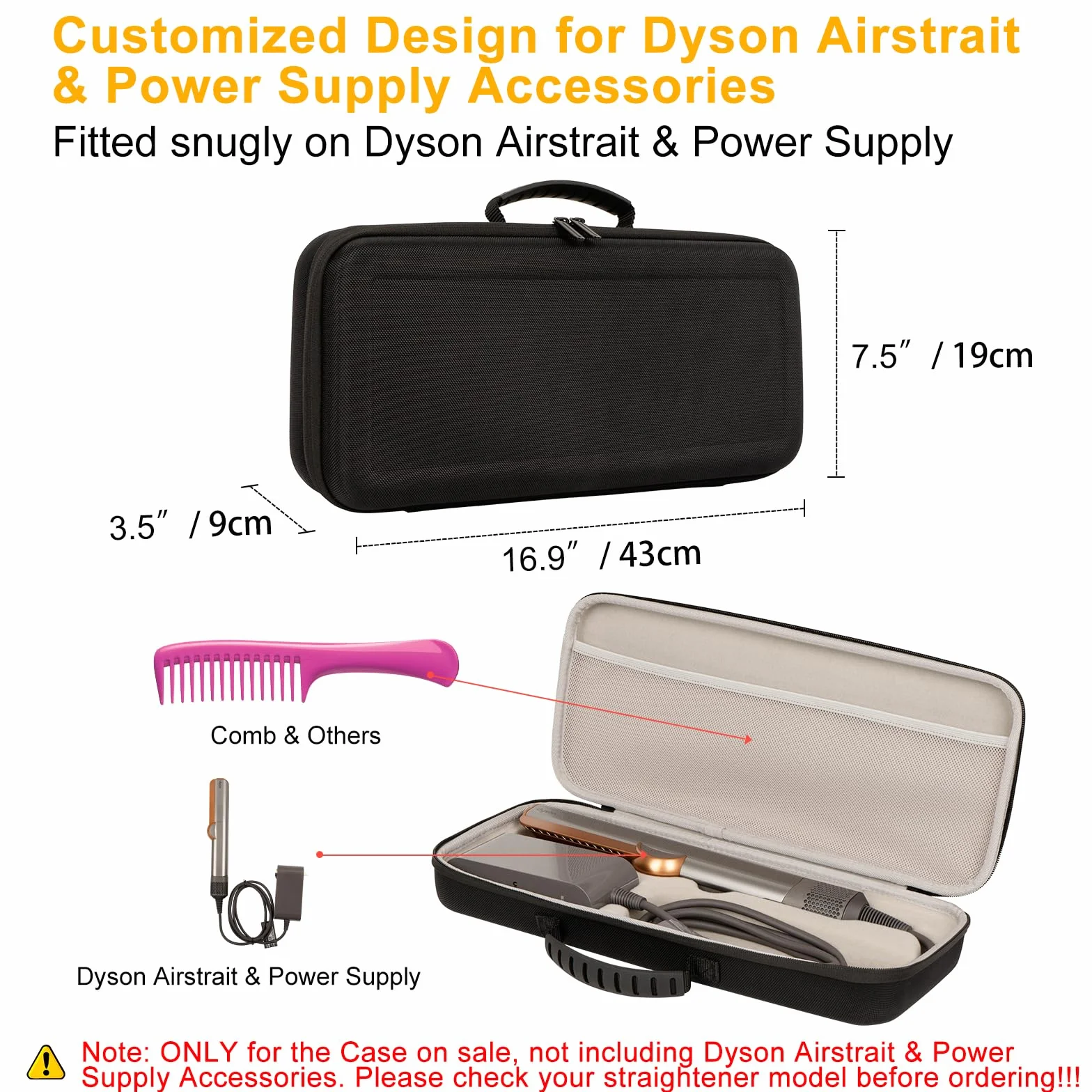 XINGFUDAO Funda de viaje rígida para Dyson Airstraight HT01, a prueba de golpes, impermeable, bolsa de viaje con bolsillo de malla