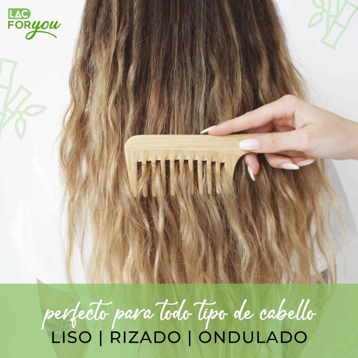 Peine Puas Anchas Antifrizz Natural Madera para Pelo Rizado