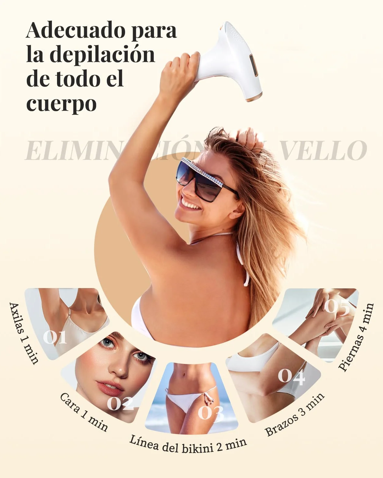 Haarlosy Depiladora Láser IPL Sin Dolor para Rostro, Bikini y Cuerpo, GLY01 | Depiladora de Luz Pulsada con 3 Funciones, 9 Niveles de Energía, para Mujeres y Hombres, Uso en Casa