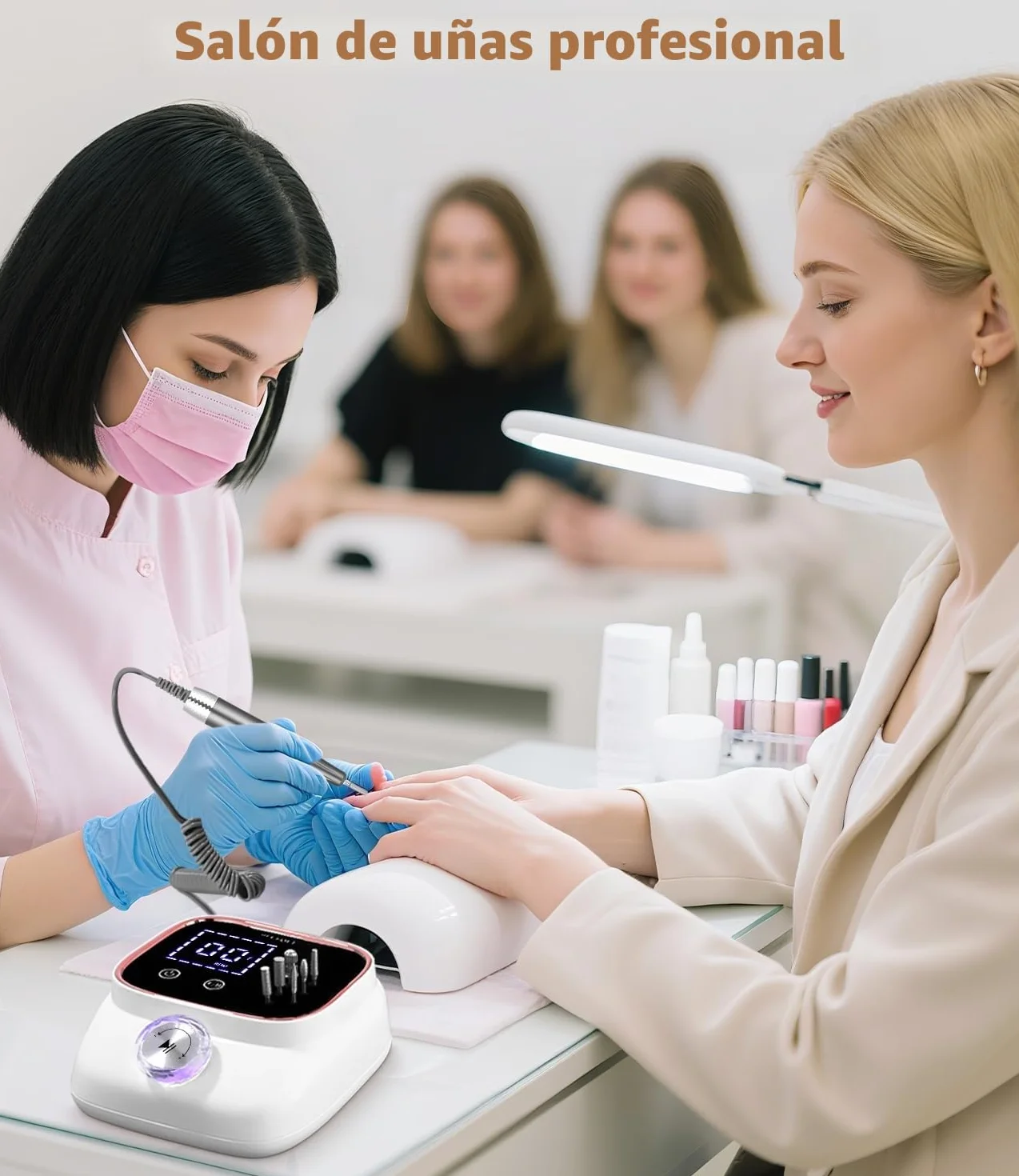 45,000RPM Torno para Uñas Profesional, Lima Electrica Uñas, Velocidad Ajustable,Set de Accesorios para Manicura y Pedicura con Brocas de Cerámica,para Uso Doméstico Salones de Uñas, Oro Rosa