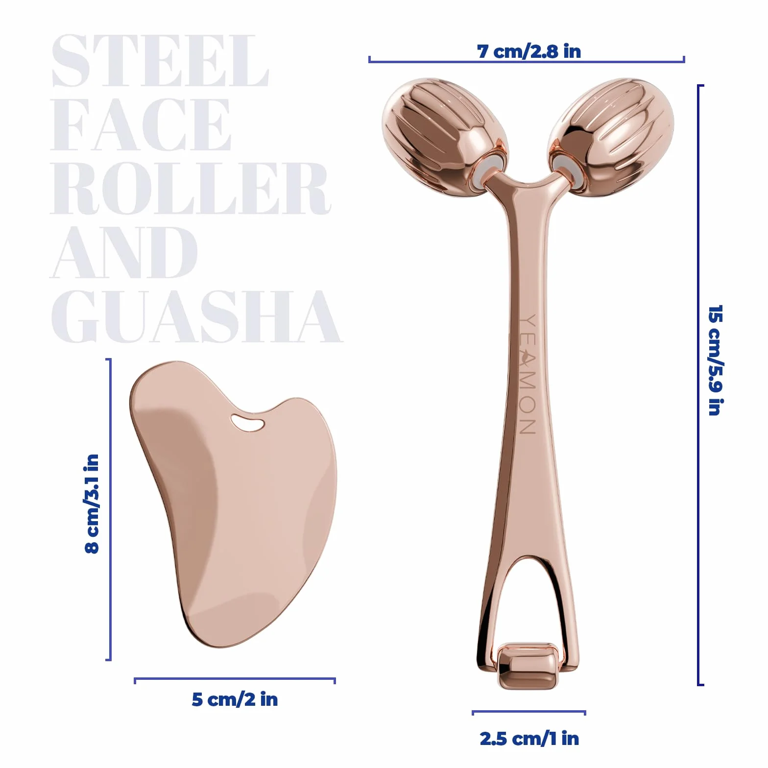 Yeamon Gua Sha - Juego de herramientas faciales y rodillo facial, herramienta de masaje facial para rutina de cuidado de la piel de las mujeres, rodillo de acero inoxidable refrescante para esculpir