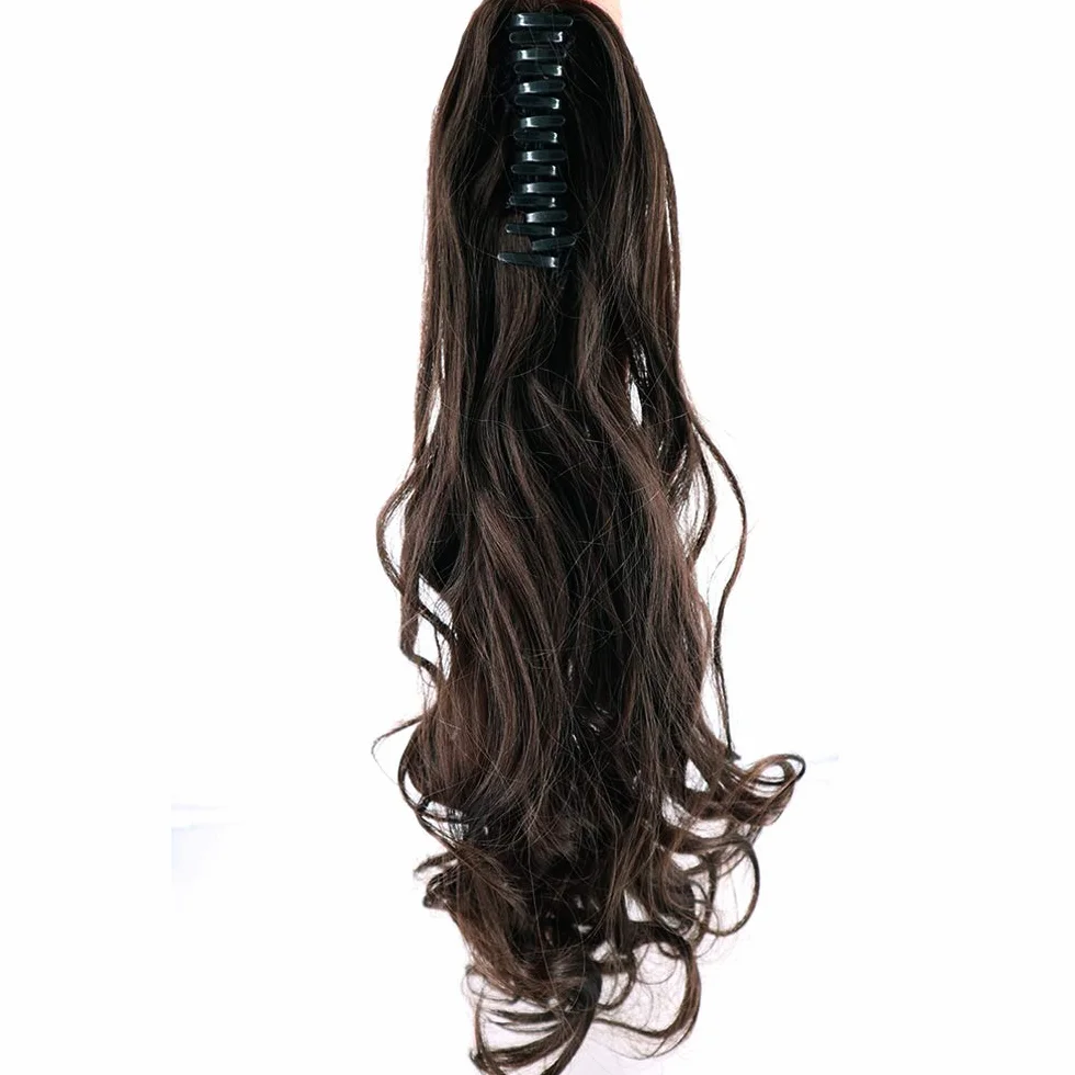 Extensiones de Pelo Rizadas Coleta Postiza Clip in Hair Natural Largo Marrón Medio