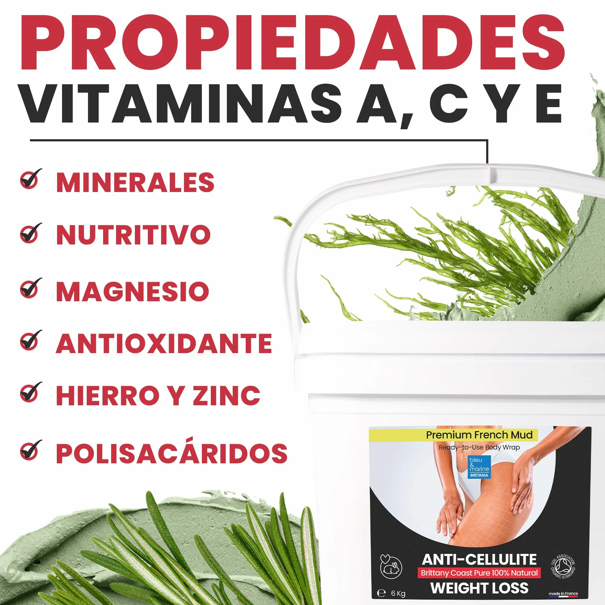 Barro de Algas Anticelulitico: Combate Celulitis y Flacidez Corporal. Efecto Reafirmante y Resultados Visibles. Fango Profesional SPA Tratamiento de Choque - Ready To Use - 6000 g 6 kg