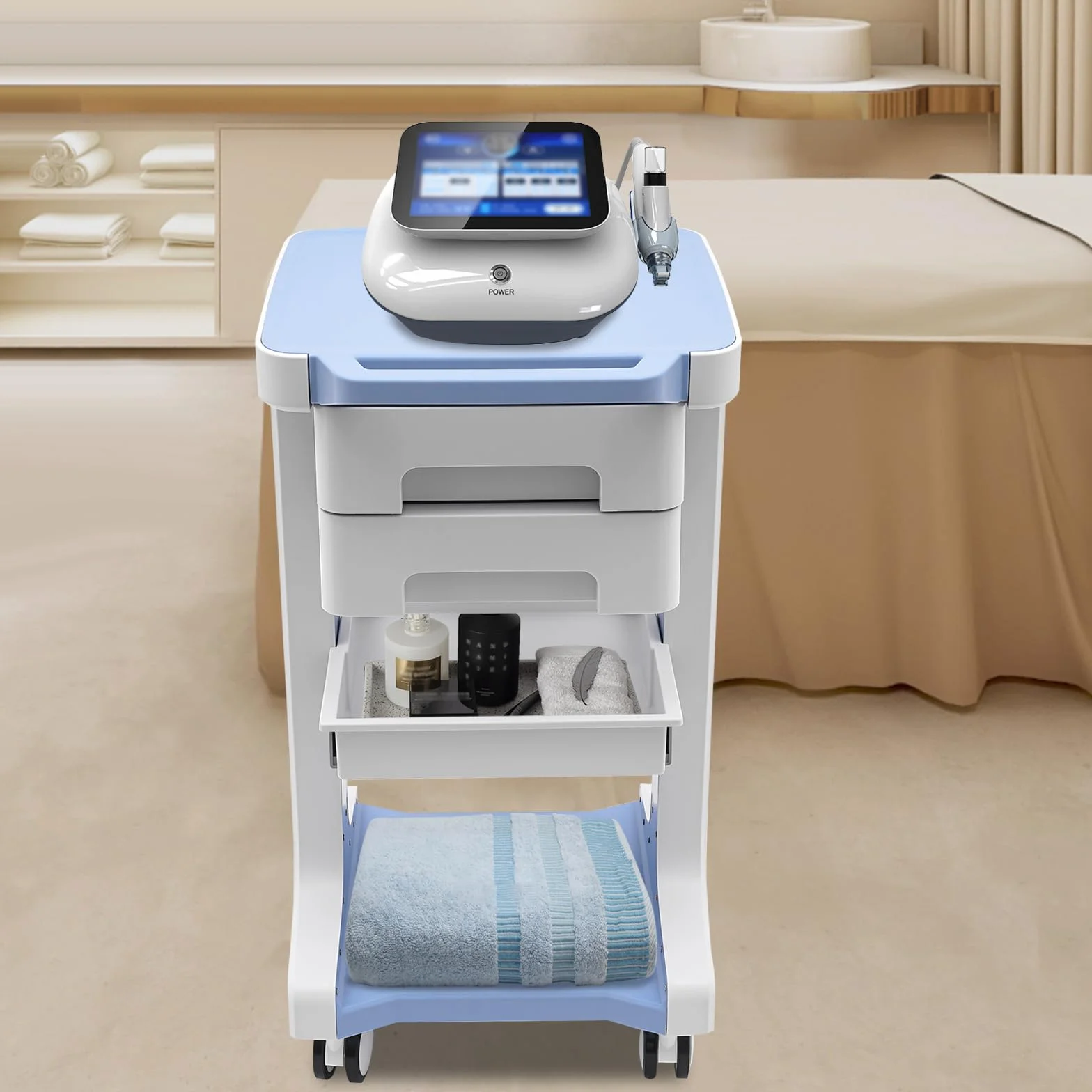 Carro medicinal con 2 cajones y estante superior Carro de salón de belleza 50 kg de capacidad de carga para laboratorio médico, peluquería, hospitales, clínicas