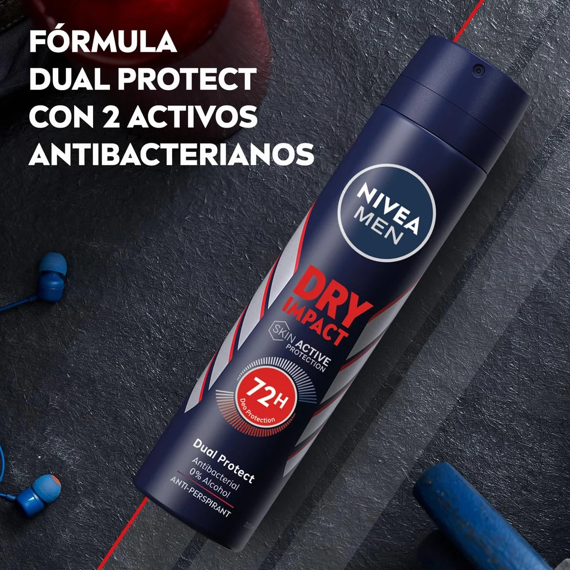 NIVEA MEN Dry Impact Desodorante Antitranspirante Spray 72h Protección Anti Sudor Sin Alcohol Pack 6 x 200 ml
