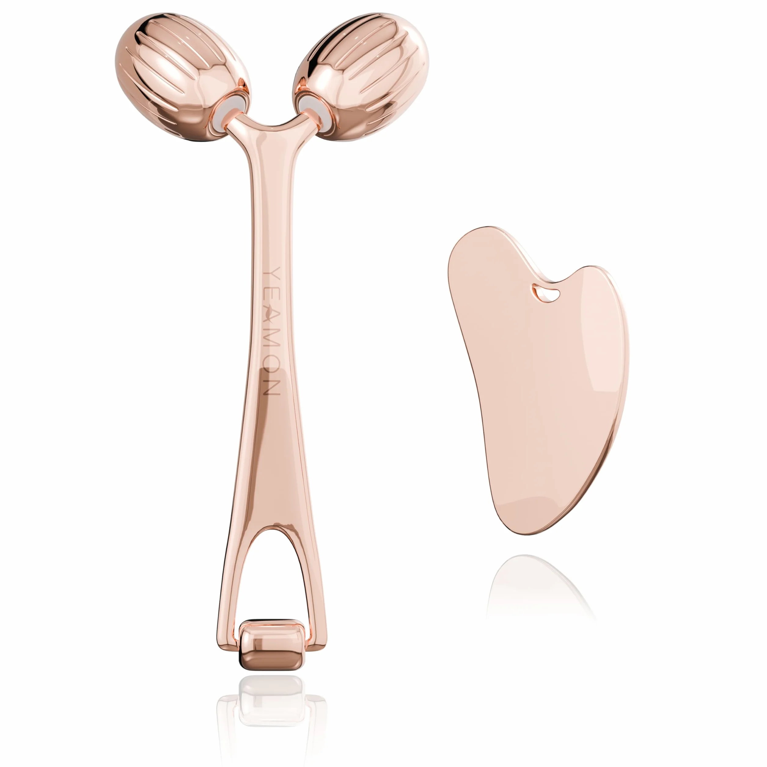 Yeamon Gua Sha - Juego de herramientas faciales y rodillo facial, herramienta de masaje facial para rutina de cuidado de la piel de las mujeres, rodillo de acero inoxidable refrescante para esculpir