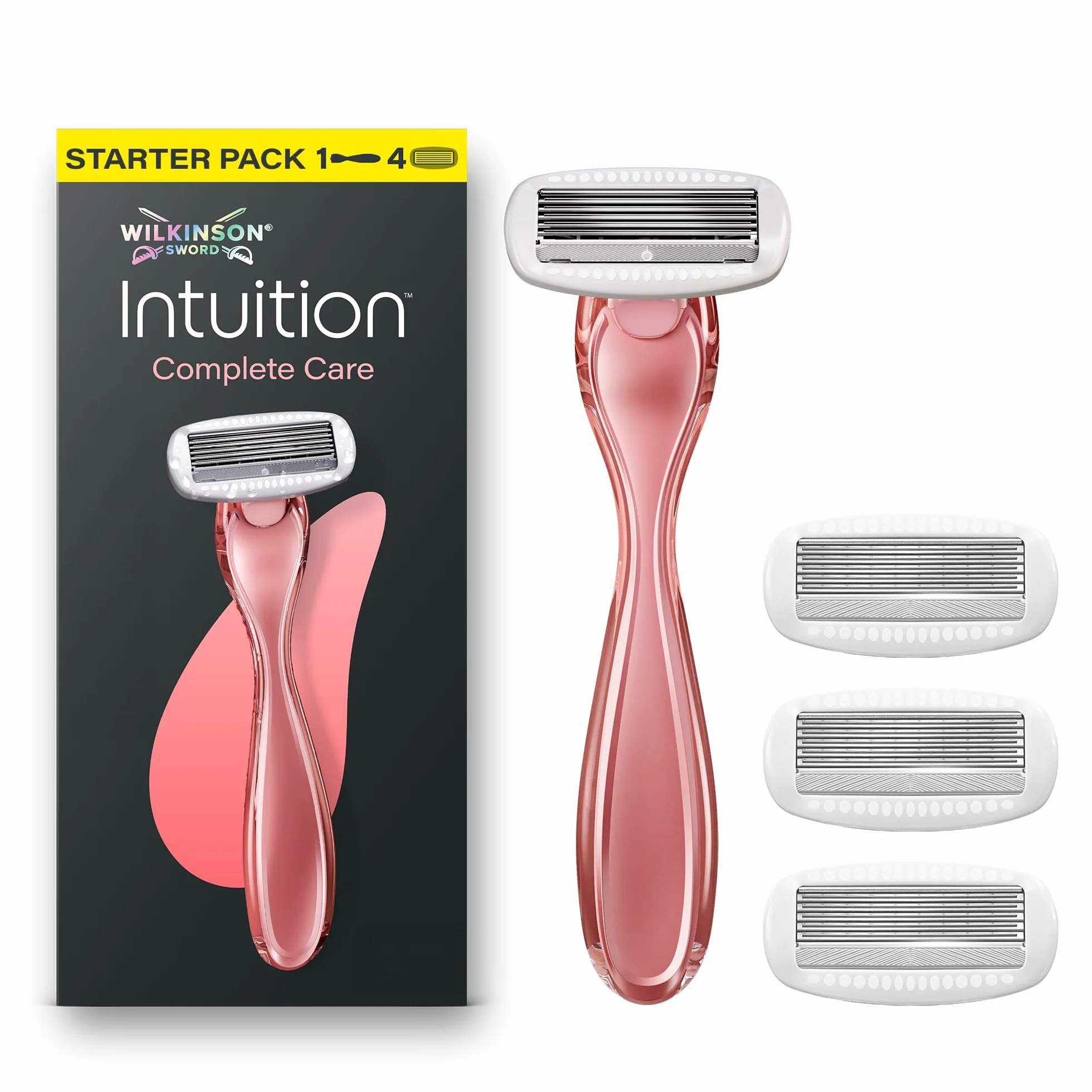 Wilkinson Sword Intuition Complete Care Maquinillas de afeitar para mujer, Hydra-Boost sérum, pack iniciación mango y 4 recambios