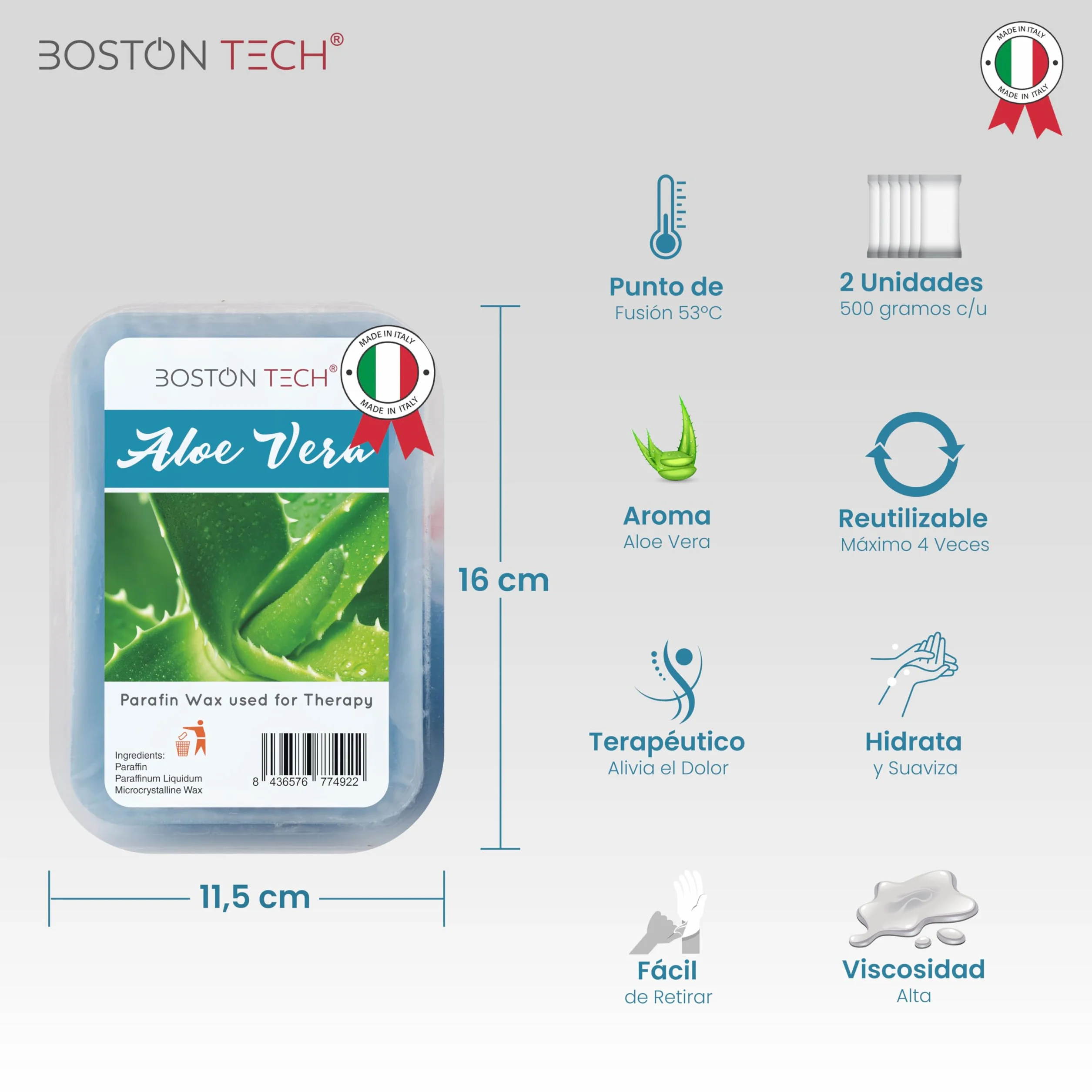 Boston Tech Parafina para Manos y Pies 2 bloques 450gr Aloe Vera