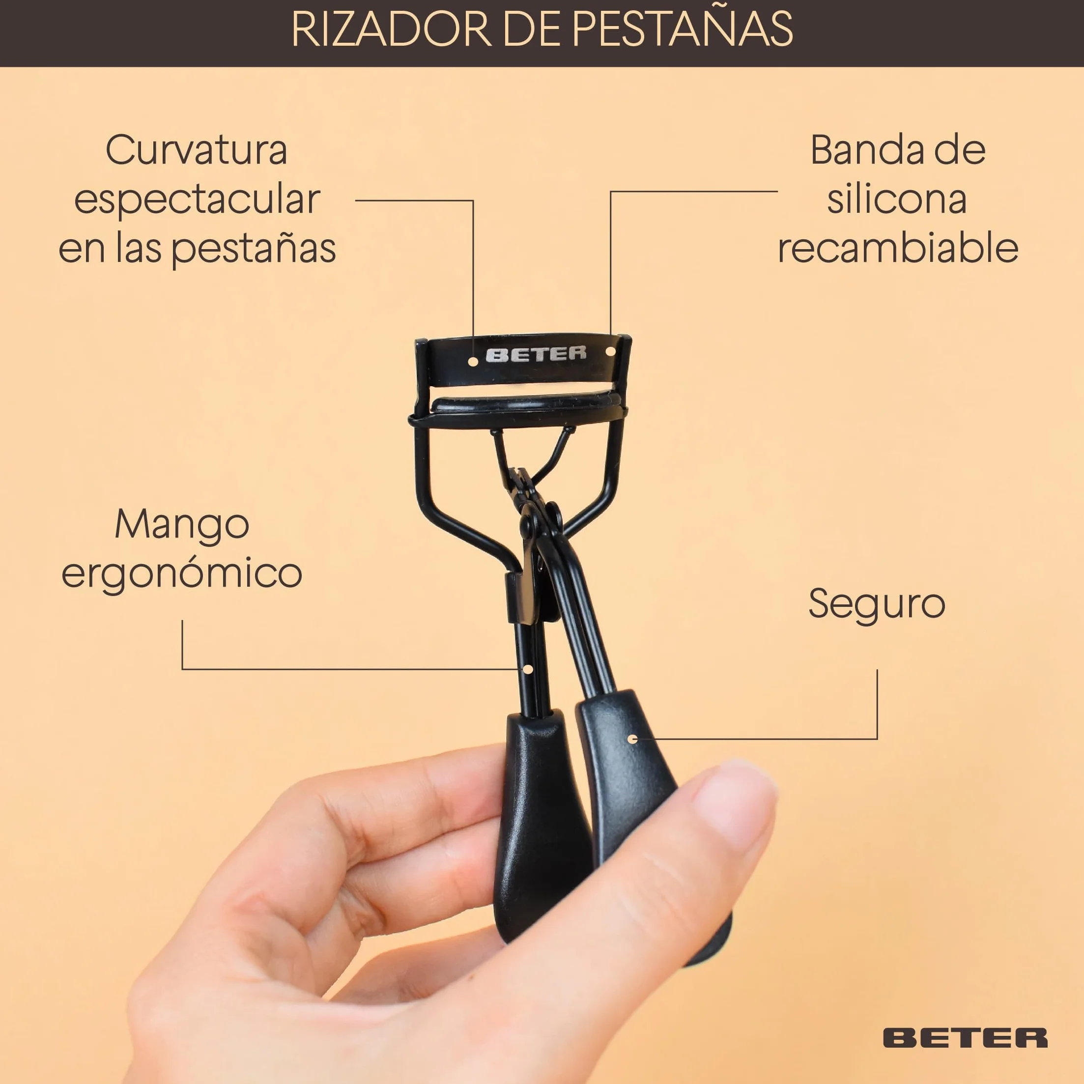 Beter Rizador de pestañas automático con almohadillas de silicona, acero profesional