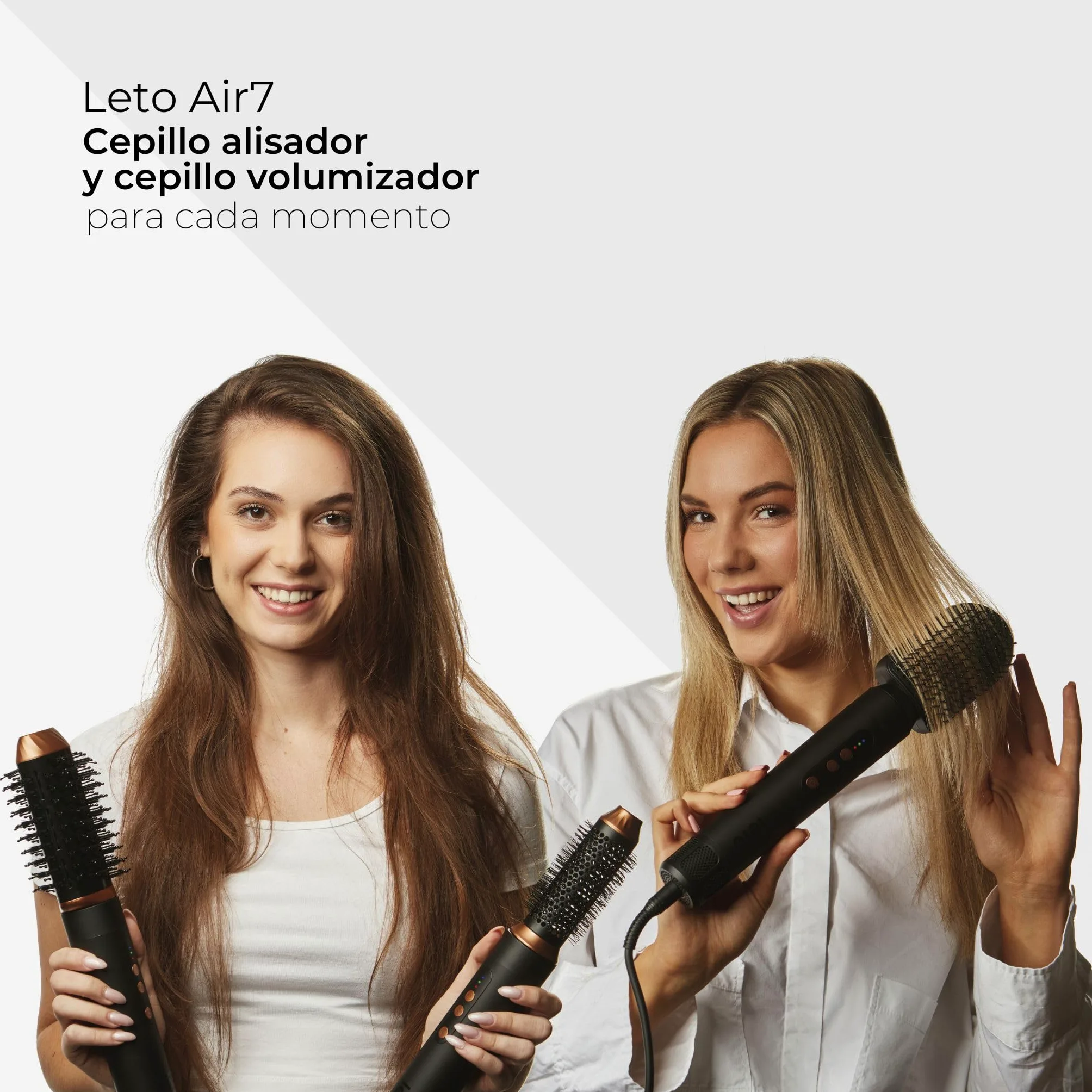 Leto 7en1 Cepillo de aire caliente y secador – cepillo redondo, rizador, ondulador, alisador, difusor, concentrador, Coanda, iones, 1400W BLDC