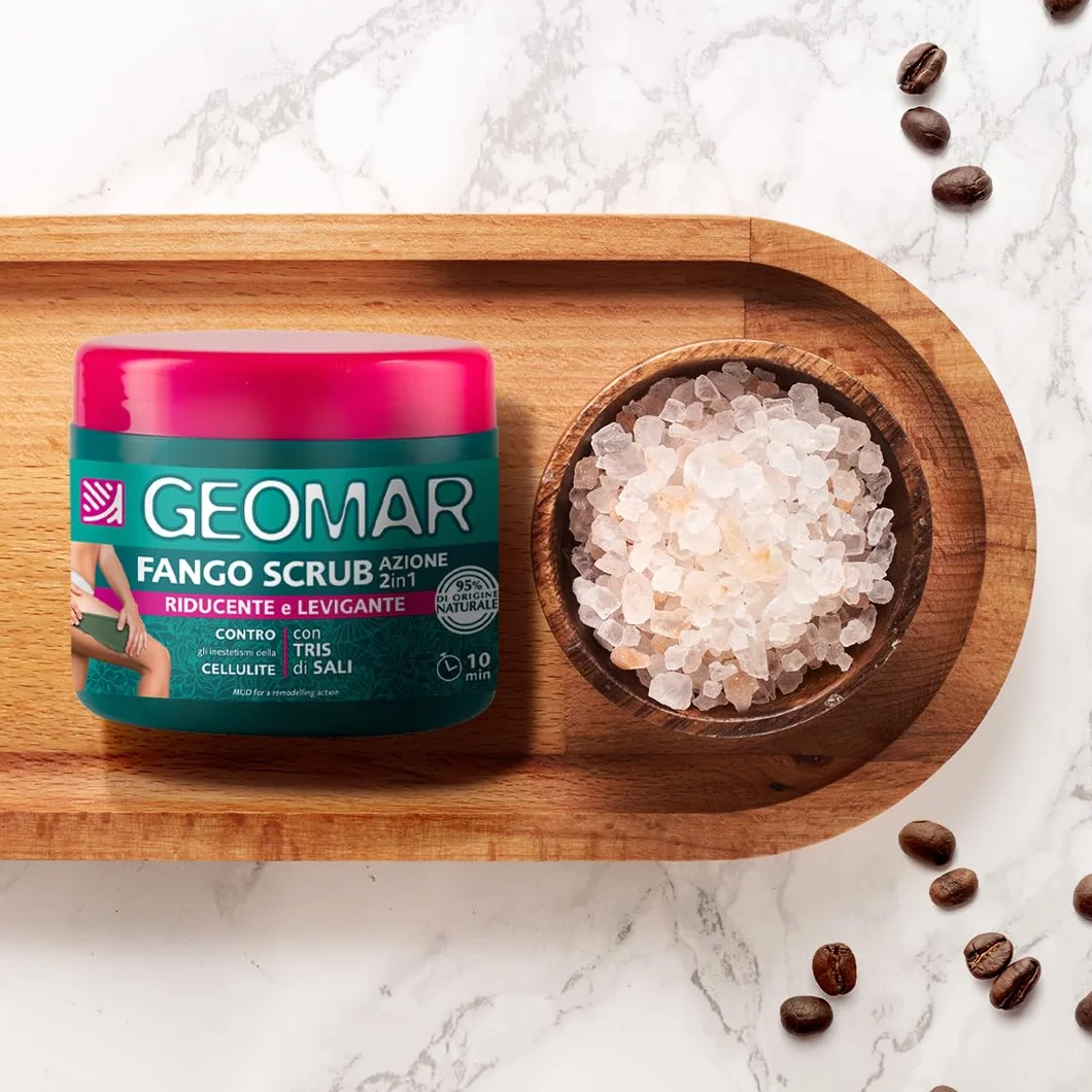 GEOMAR Barro Scrub 2 en 1 Acción Reductora y Alisante Celulitis, 95% Origen Natural, Sales Marinas, 600 g
