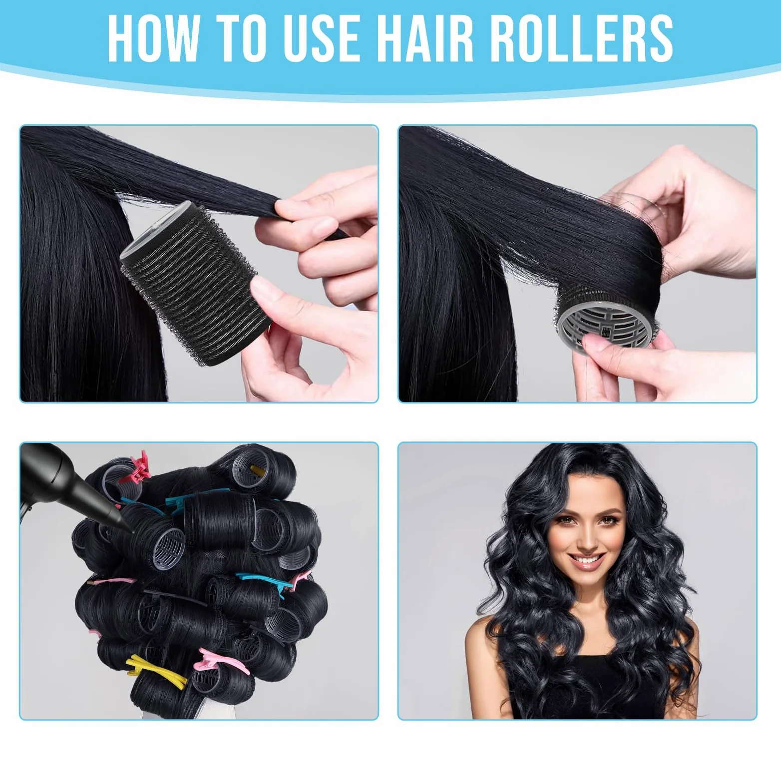 Kit de rodillos de pelo sin calor, 3 tamaños (0.8 pulgadas, 1.2 pulgadas, 1.57 pulgadas) para cabello corto/mediano | 36 rodillos + 12 clips + 1 peine | Rizadores sin calor para ondas nocturnas