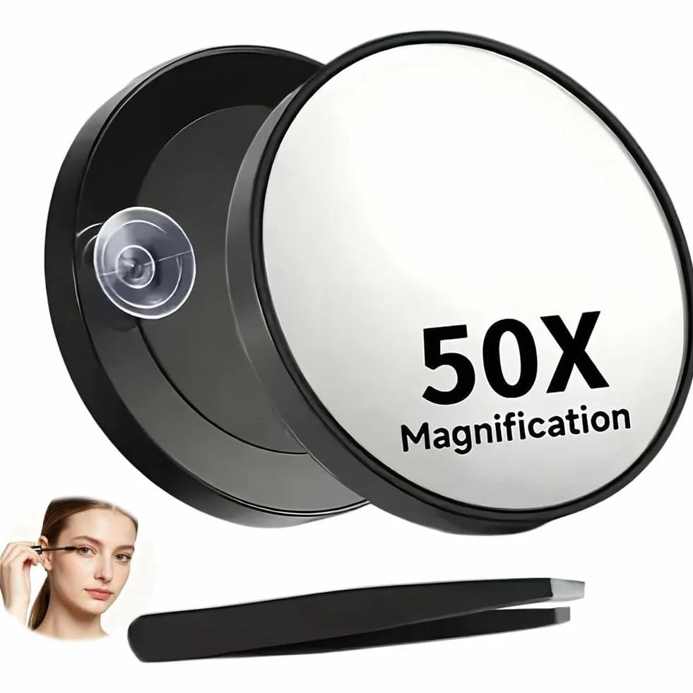 Espejo de Maquillaje 50X Aumento con Ventosa, Viaje, Pinzas