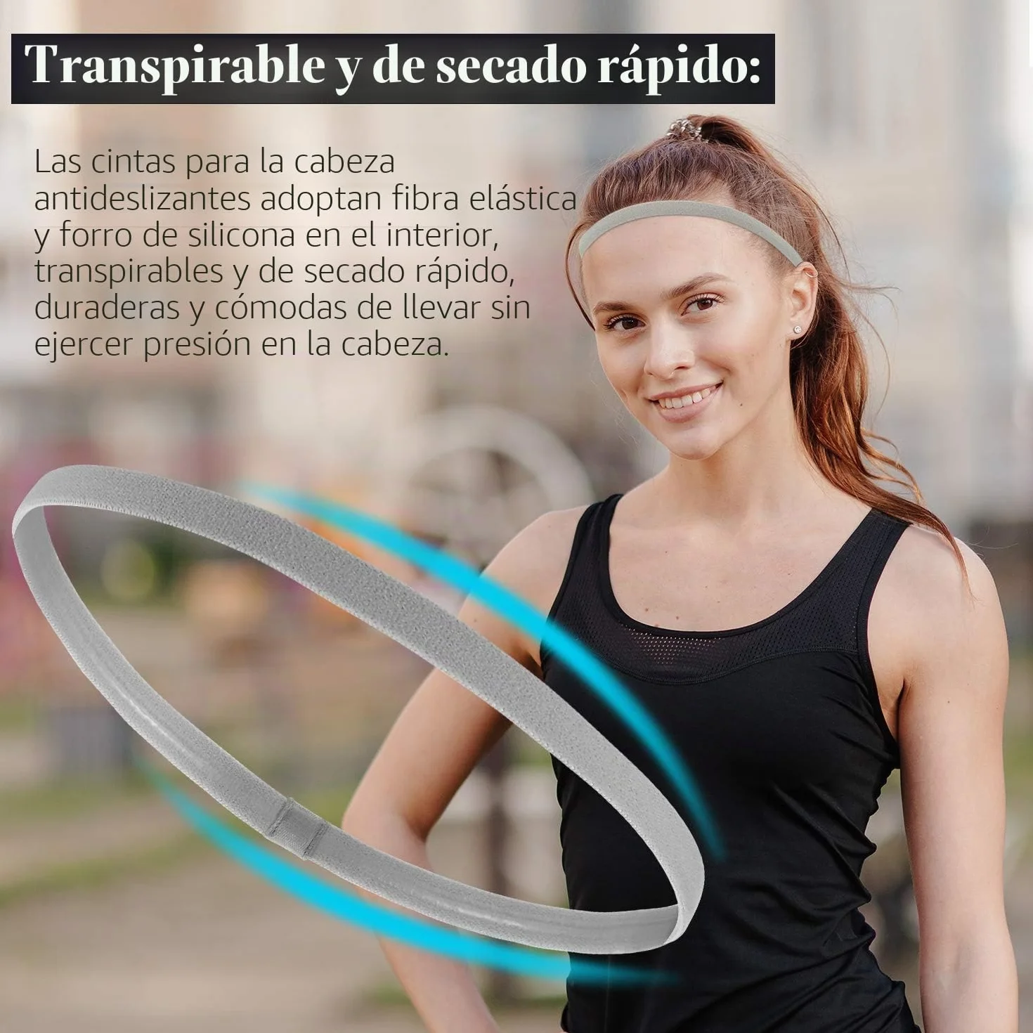 Bandas elásticas deportivas antideslizantes gruesas para mujeres y hombres negro gris blanco