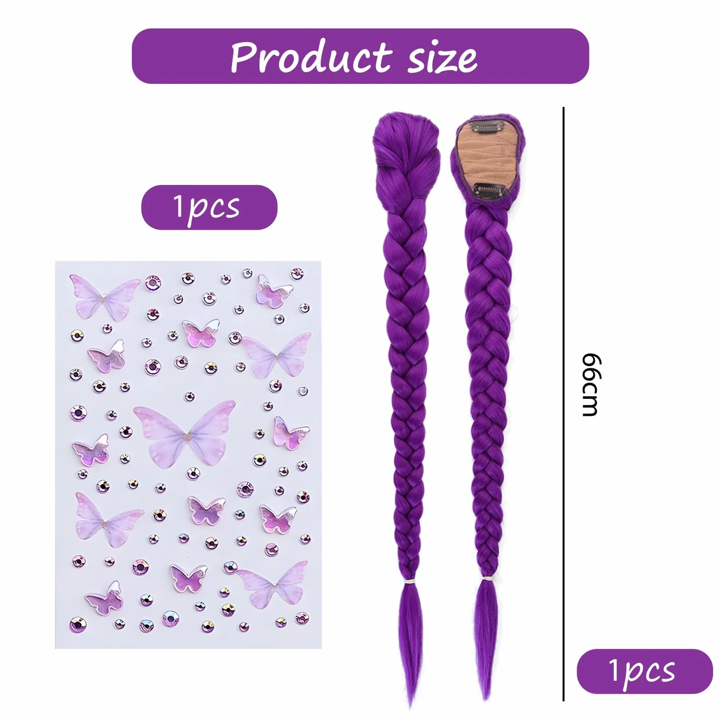 Trenzado Extensiones de Cola de Caballo 26 Pulgadas Fibra Sintética Purpura para Cosplay Halloween