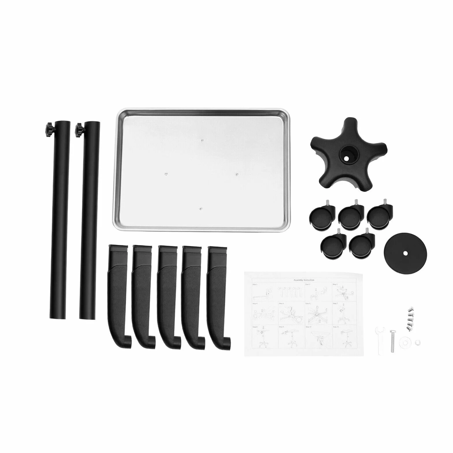 Carro de aluminio para tatuadores con ruedas, altura ajustable (Negro)