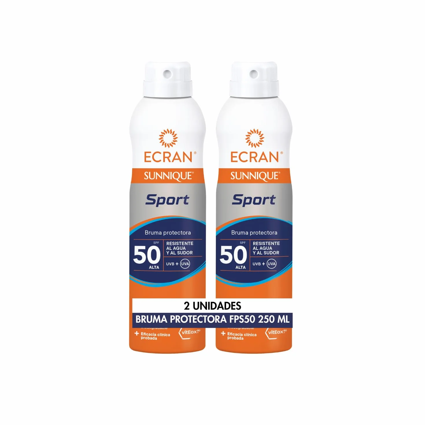 Sunnique Sport Protector Solar SFP 50 Alta Protección UVB UVA Resistente al Agua Pack 2 x 250 ml