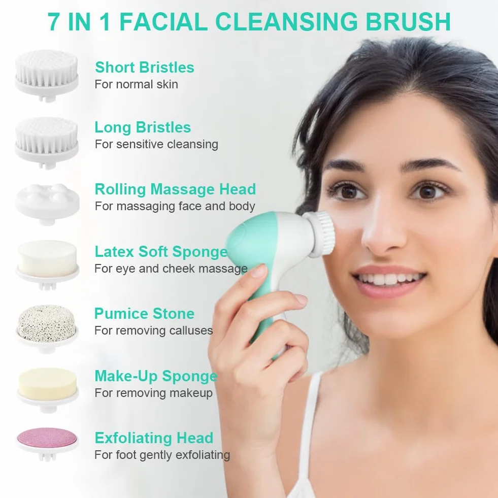 LOPHE Cepillo de Limpieza Facial 7 en 1 Eléctrico Limpieza Profunda Masaje Eliminación Puntos Negros Verde