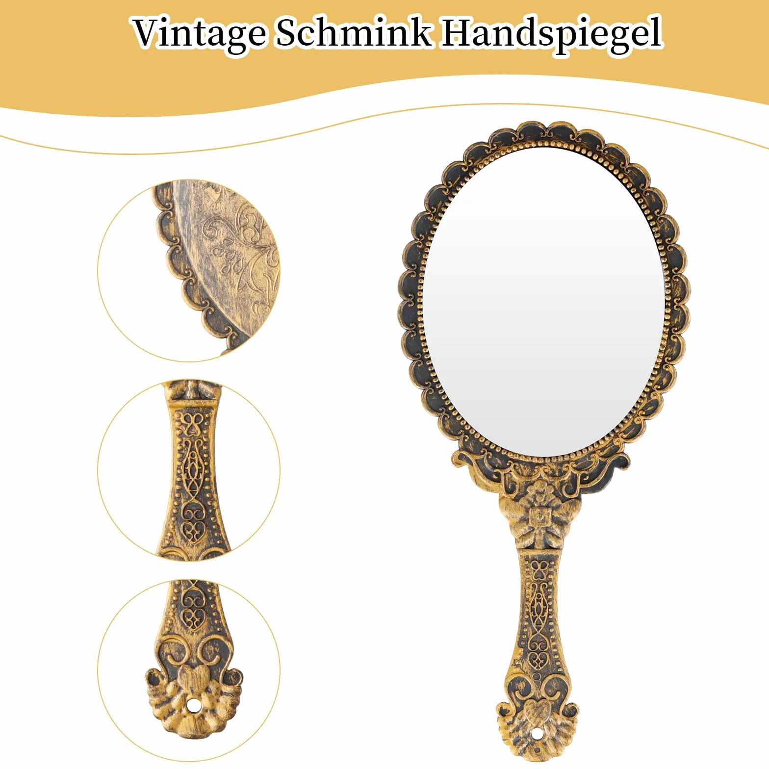 Amexo Espejo de Mano Vintage para Maquillaje y Viaje - Pequeño Bronce
