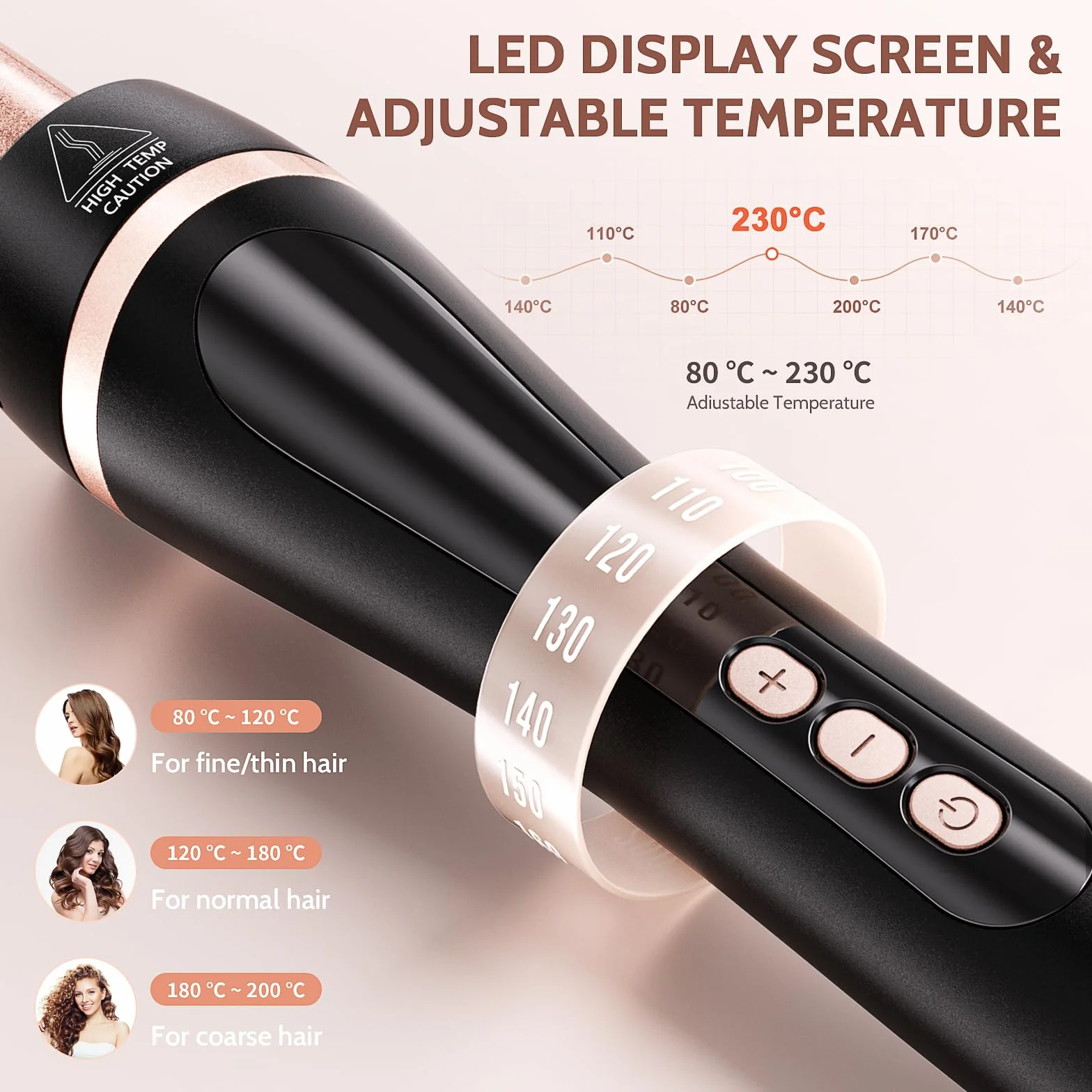 Rizador de Pelo 5 en 1 Cerámica Temperatura Ajustable 80-230°C Pantalla LCD Carcasas Reemplazables 9-32mm Calentamiento Rápido Apagado Automático Guantes Protección