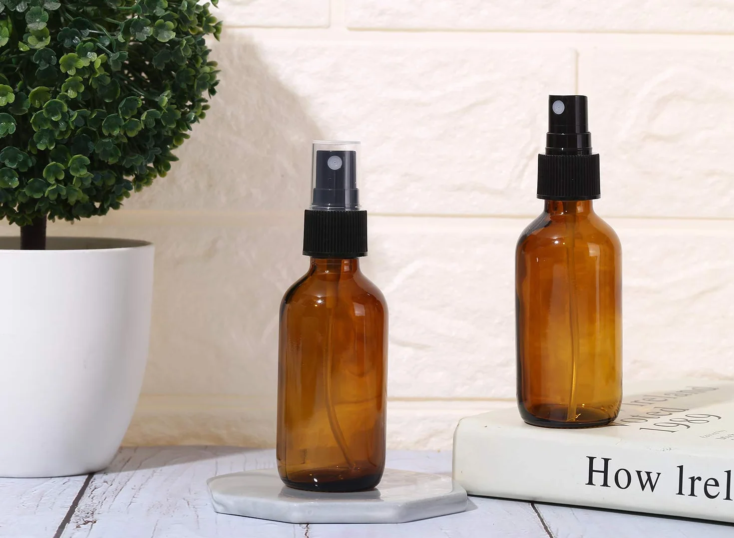 Botellas de spray de vidrio ámbar 60 ml para aceites esenciales, niebla fina recargables