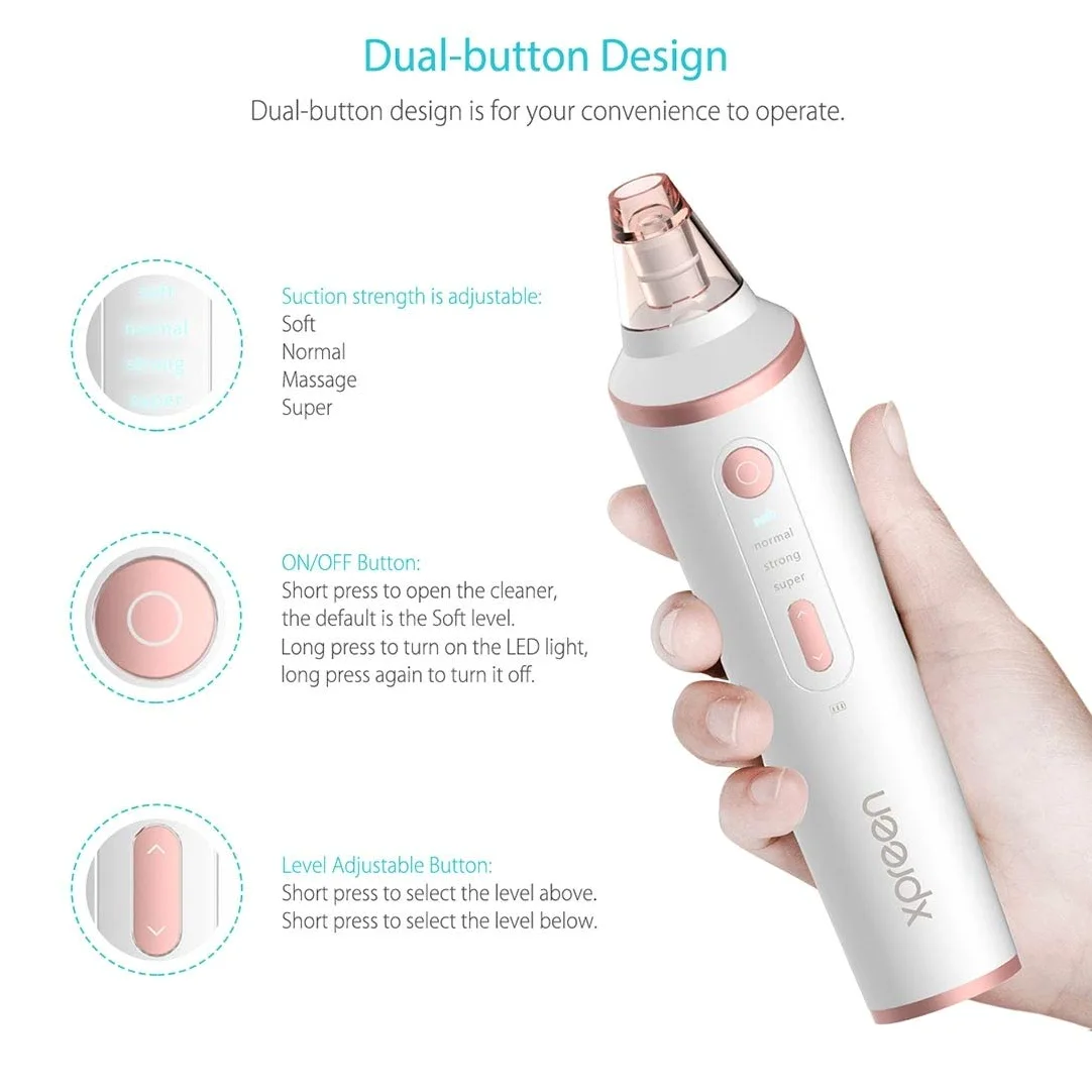 Una Necesidad for Las señoras de XPREEN XPRE037 de Carga inalámbrica multifunción Extractor de la espinilla Limpiador de poros con función de Cuatro sondas y de iluminación LED (Blanco)