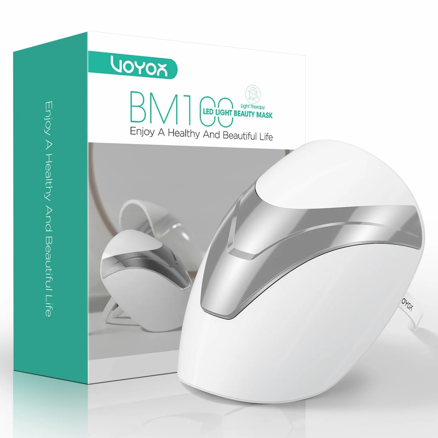 VOYOR Mascarilla LED, Máscara Facial de Terapia con Luz Roja/Azul/Violeta | Tratamiento con Temporizador, Soporte Cómodo, Inalámbrica, Fácil de Usar, Antienvejecimiento & Mejor Aspecto de Piel, BM100