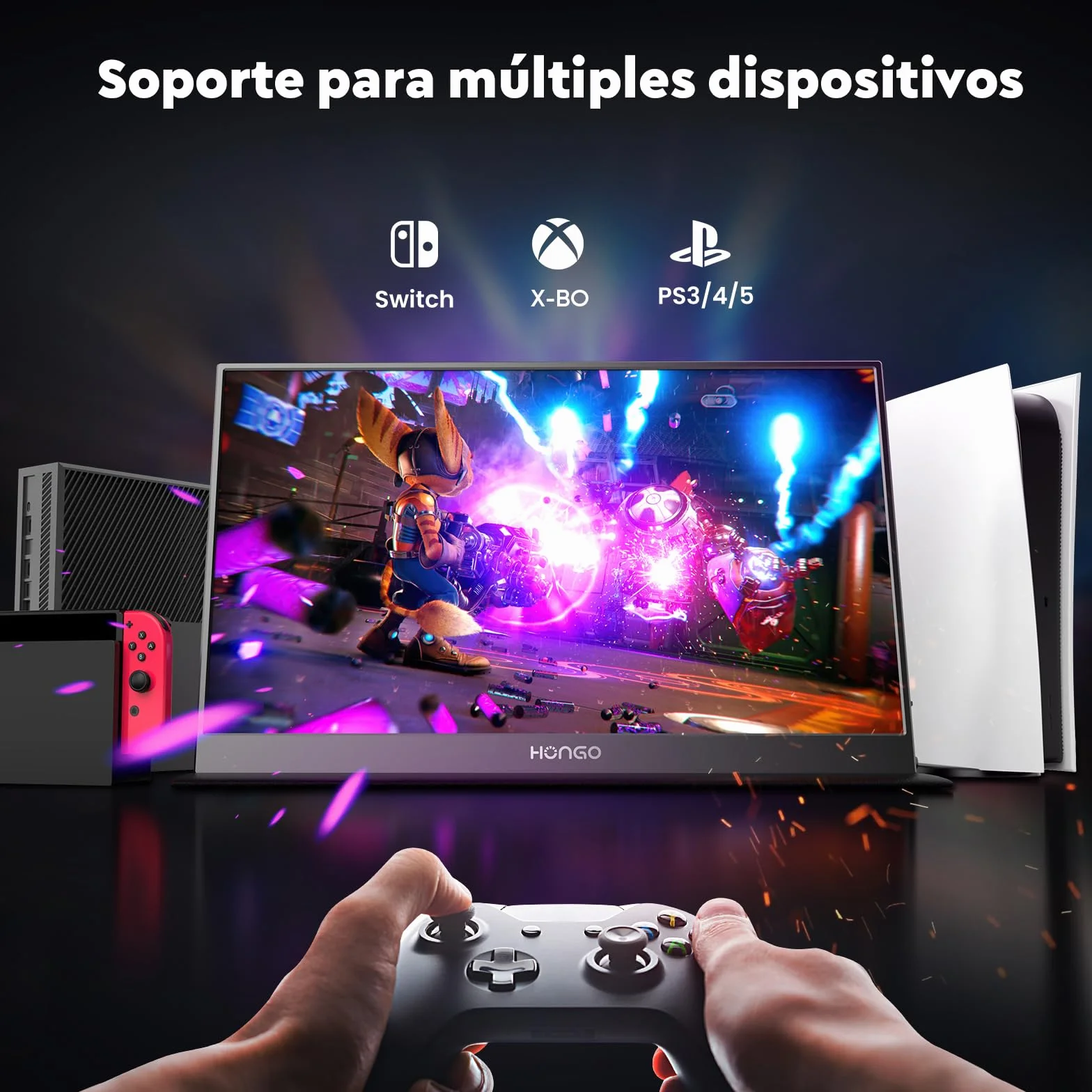 HONGO Monitor Portátil IPS FHD 15.6" 1920x1080P HDR USB-C Portátil para Laptop PC Mac PS4/5