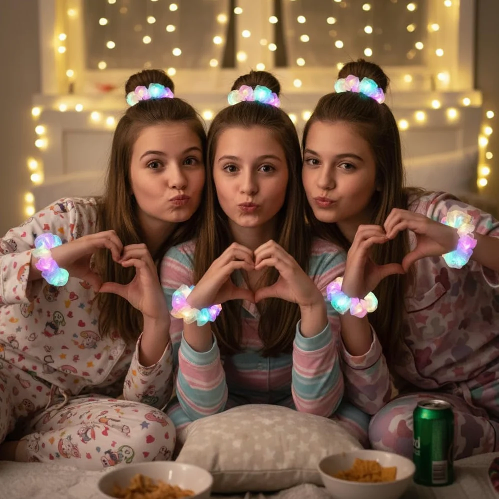 36 coleteros iluminados, lazos de pelo de tela de doble capa LED para niñas, accesorios para el cabello de neón rave, accesorios para el cabello para mujeres, suministros de fiesta que brillan