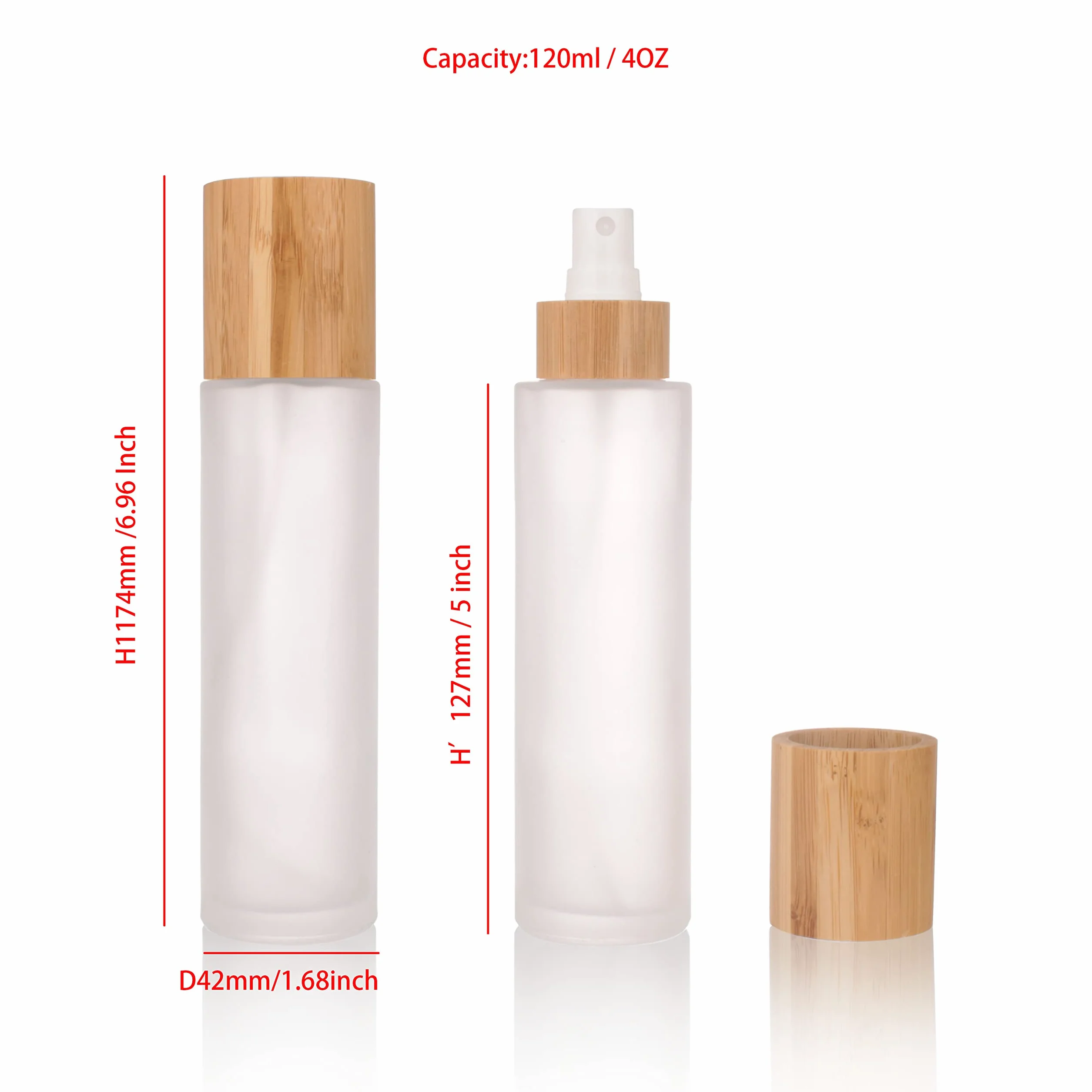 COSIDEA 4 botellas de spray vacías 120 ml con tapa de bambú esmerilado para perfume