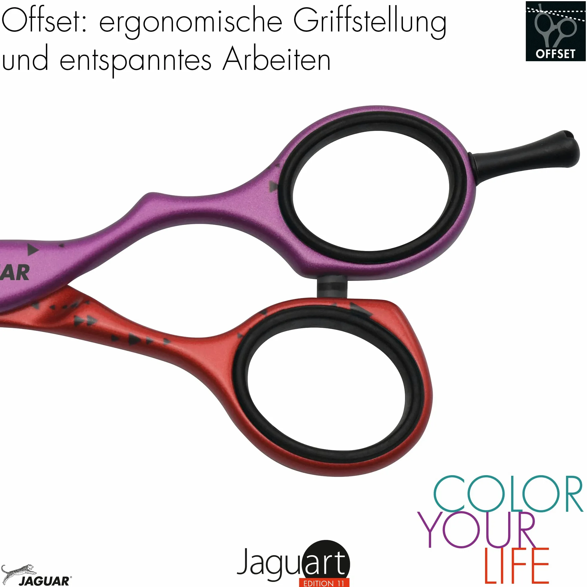 JAGUAR Jaguart Focus on 5.5" | Tijeras de peluquería con diseño offset | Revestimiento hipoalergénico y resistente de alta tecnología en calidad fotográfica | Fabricado en Alemania
