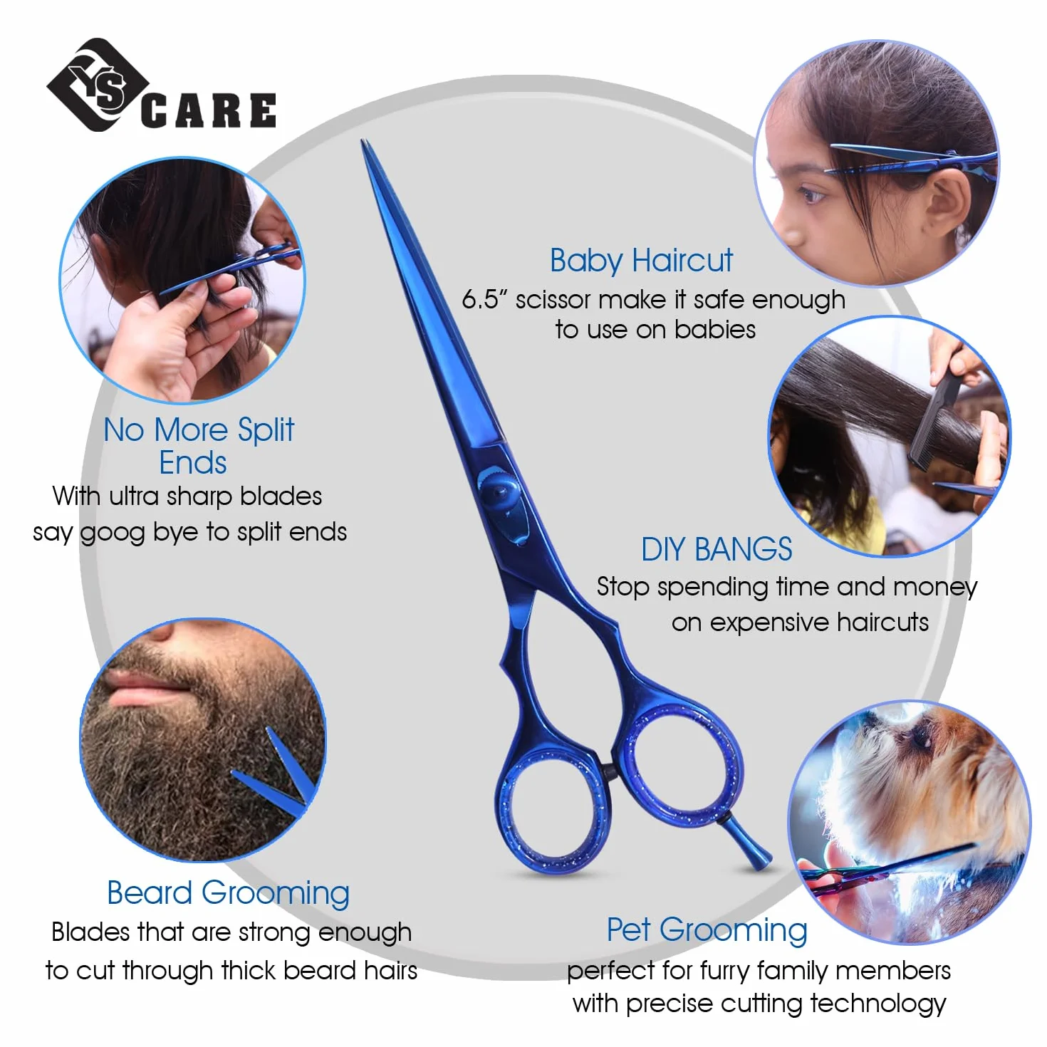 Tijeras de Peluqueria Profesional Acero Inoxidable 6.5 Pulgadas Azul